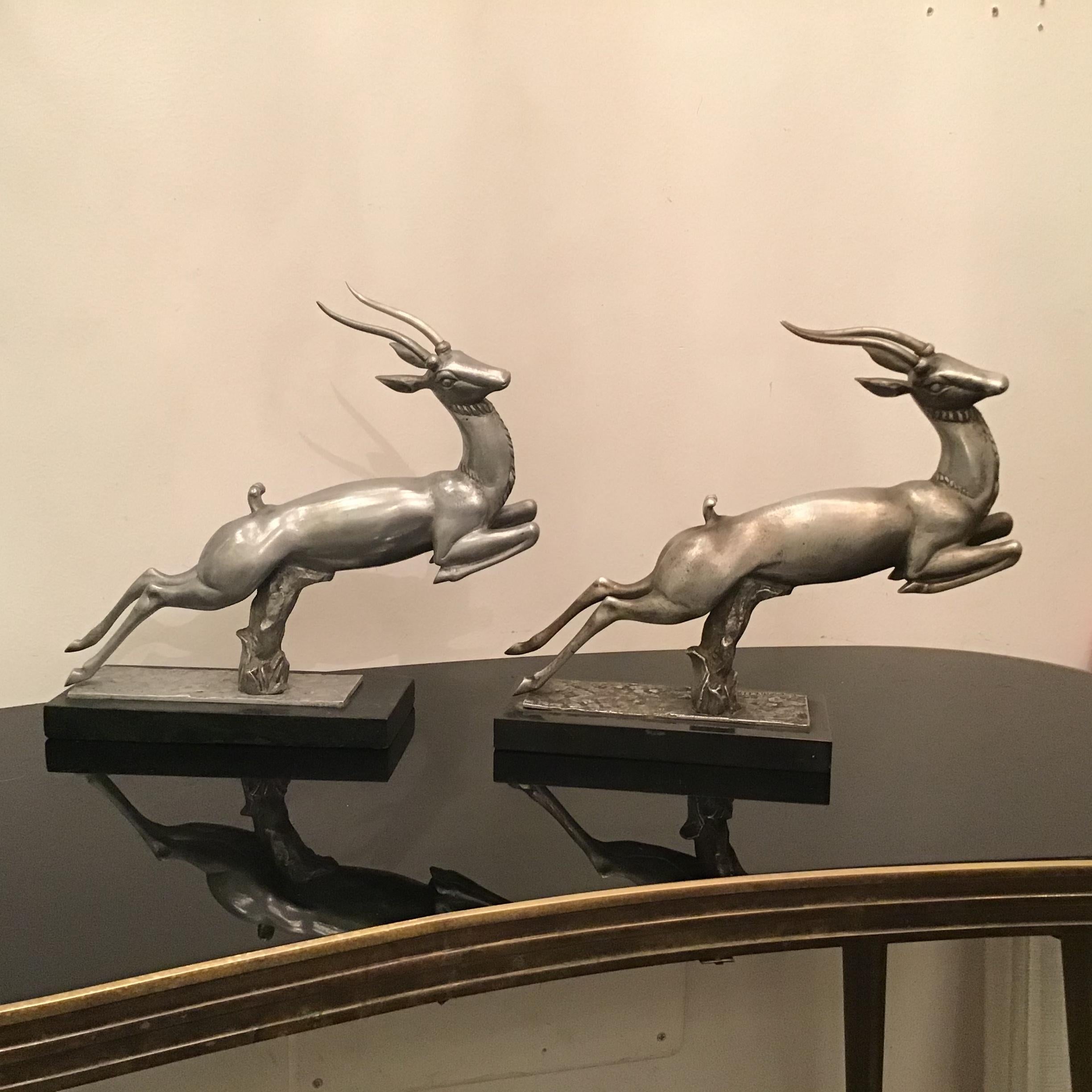 Italian Carlo Lorenzetti Bookends Marbre Pewter Silver Metal, 1930, Italy For Sale