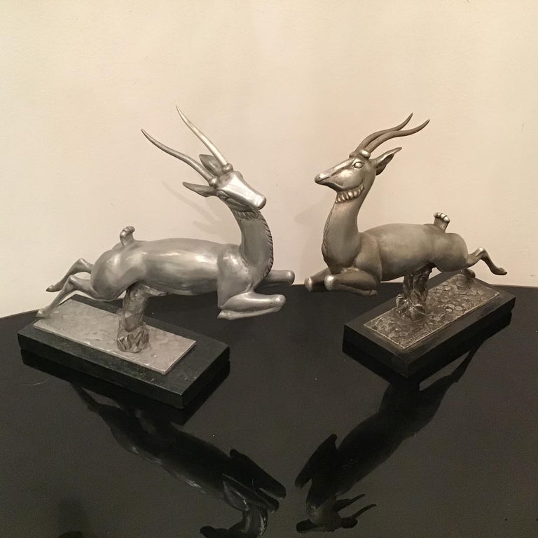 Mid-20th Century Carlo Lorenzetti Bookends Marbre Pewter Silver Metal, 1930, Italy For Sale