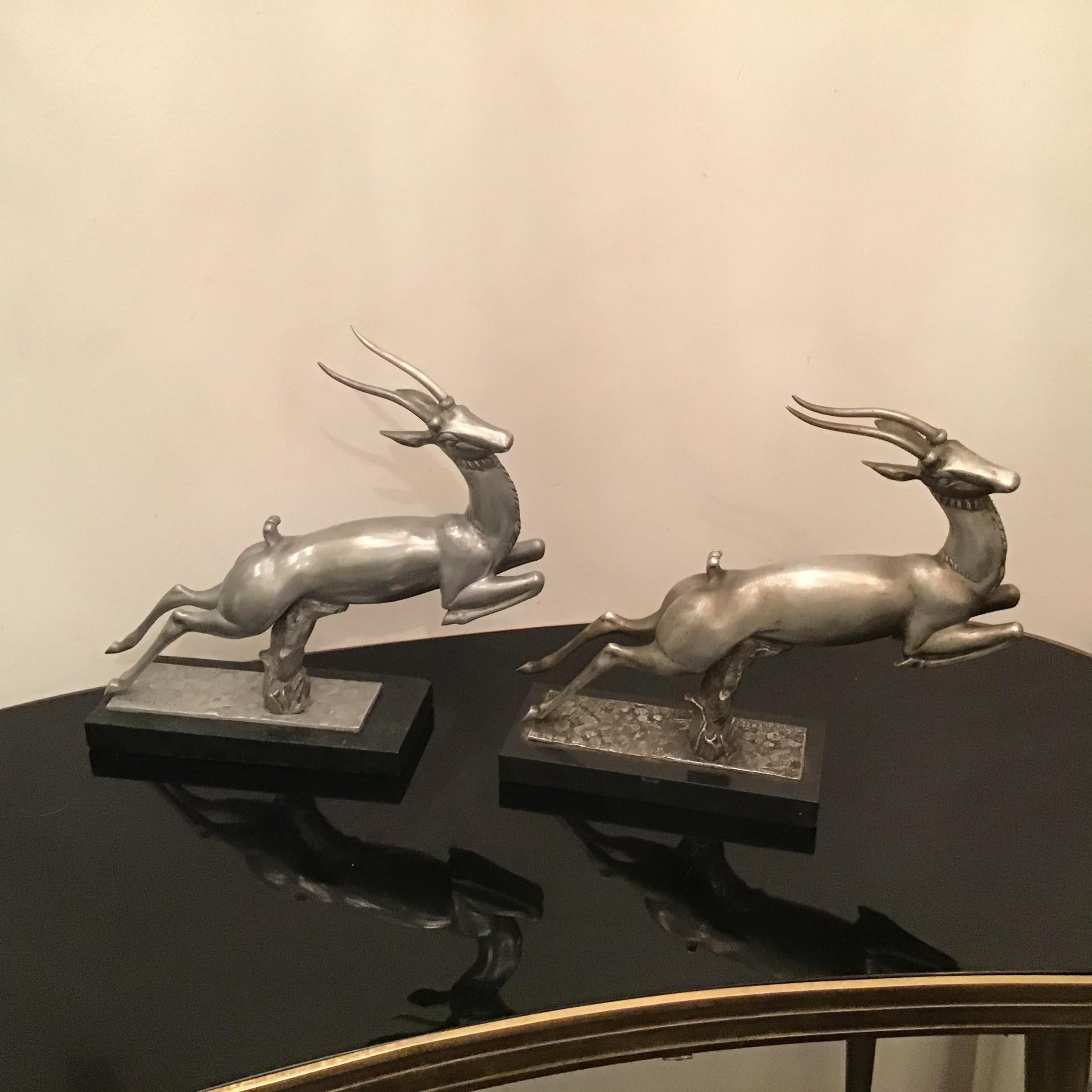 Marble Carlo Lorenzetti Bookends Marbre Pewter Silver Metal, 1930, Italy For Sale