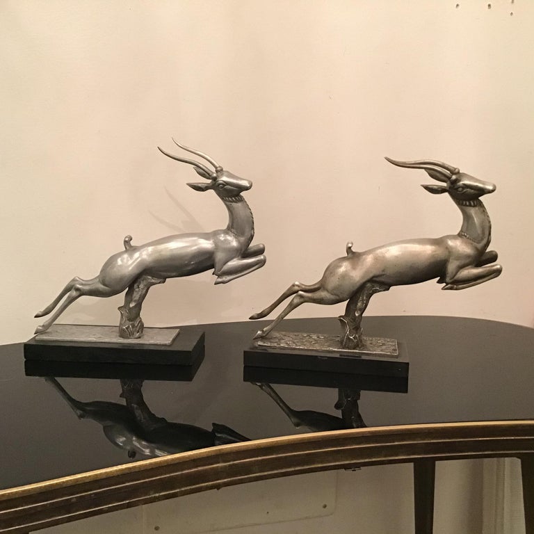 Carlo Lorenzetti Bookends Marbre Pewter Silver Metal, 1930, Italy For Sale 1