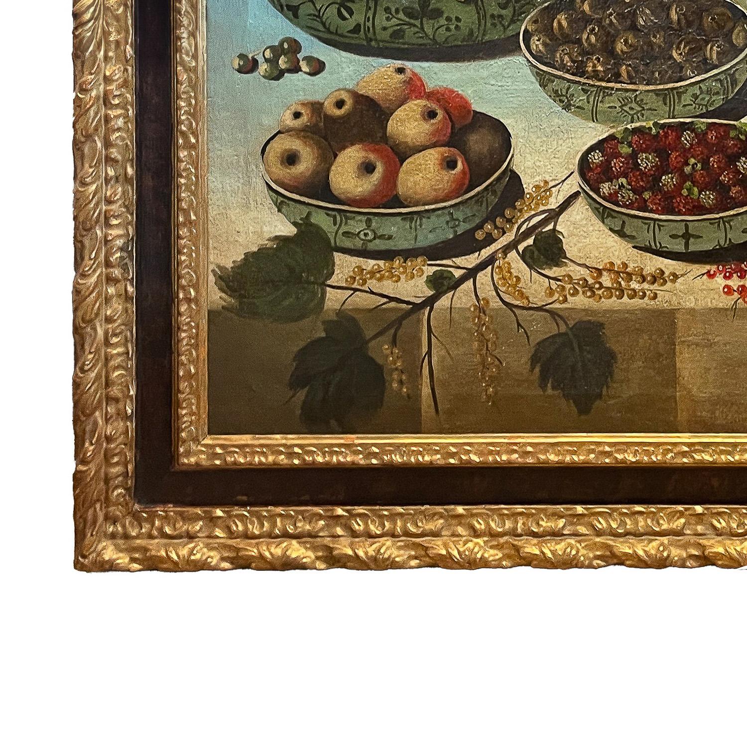 Large Antique Italian Baroque 18th Century Still Life Fruit Oil Canvas Painting For Sale 7