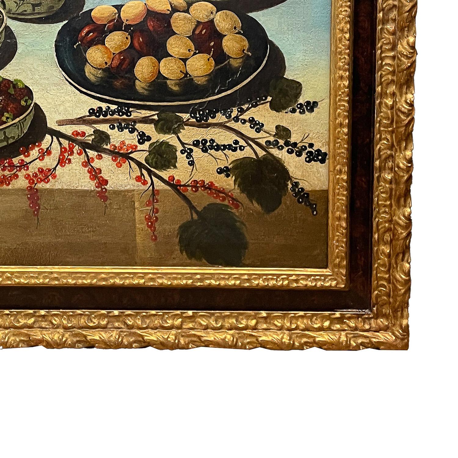 Large Antique Italian Baroque 18th Century Still Life Fruit Oil Canvas Painting For Sale 8