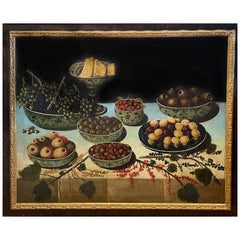 Large Antique Italian Baroque 18th Century Still Life Fruit Oil Canvas Painting