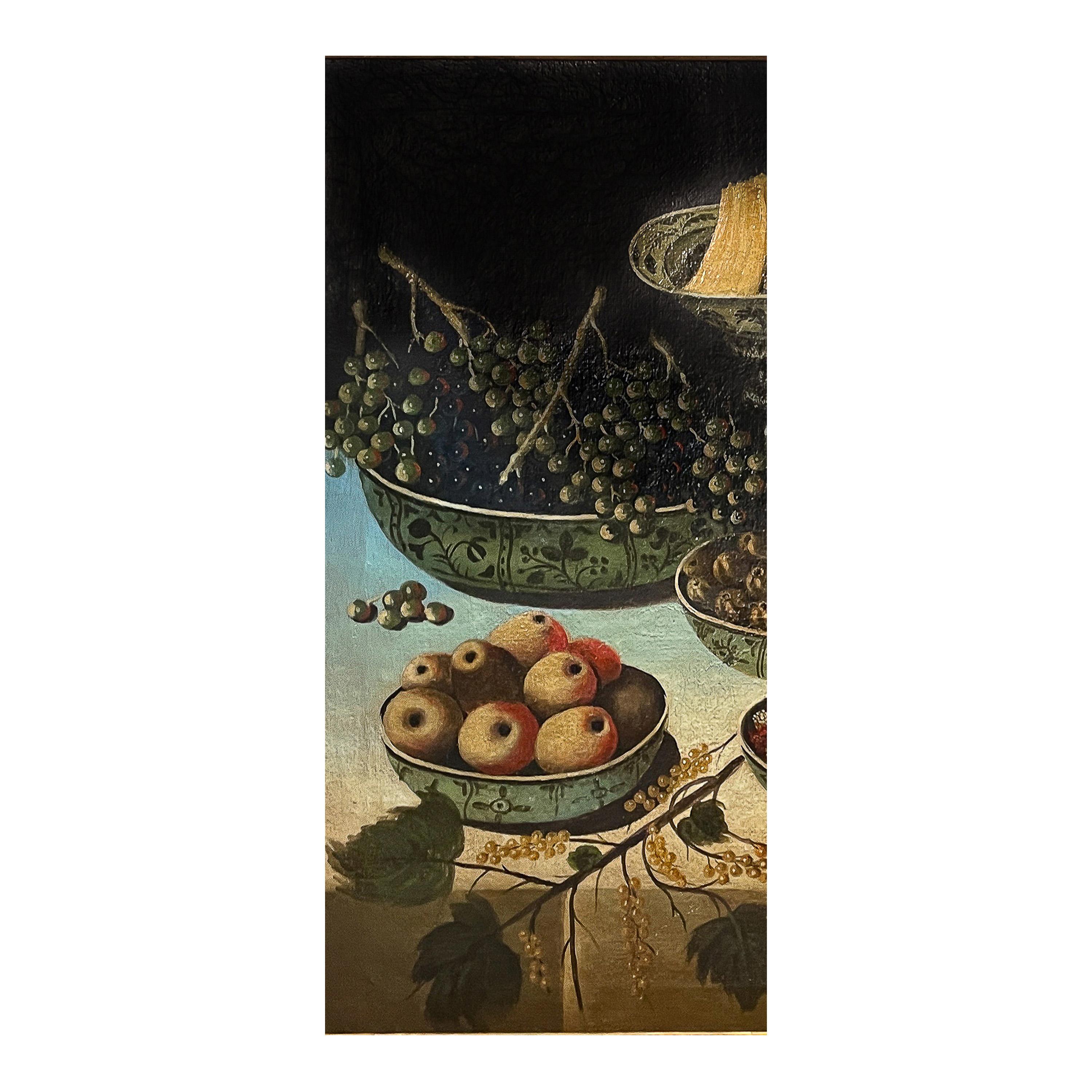 Large Antique Italian Baroque 18th Century Still Life Fruit Oil Canvas Painting For Sale 2