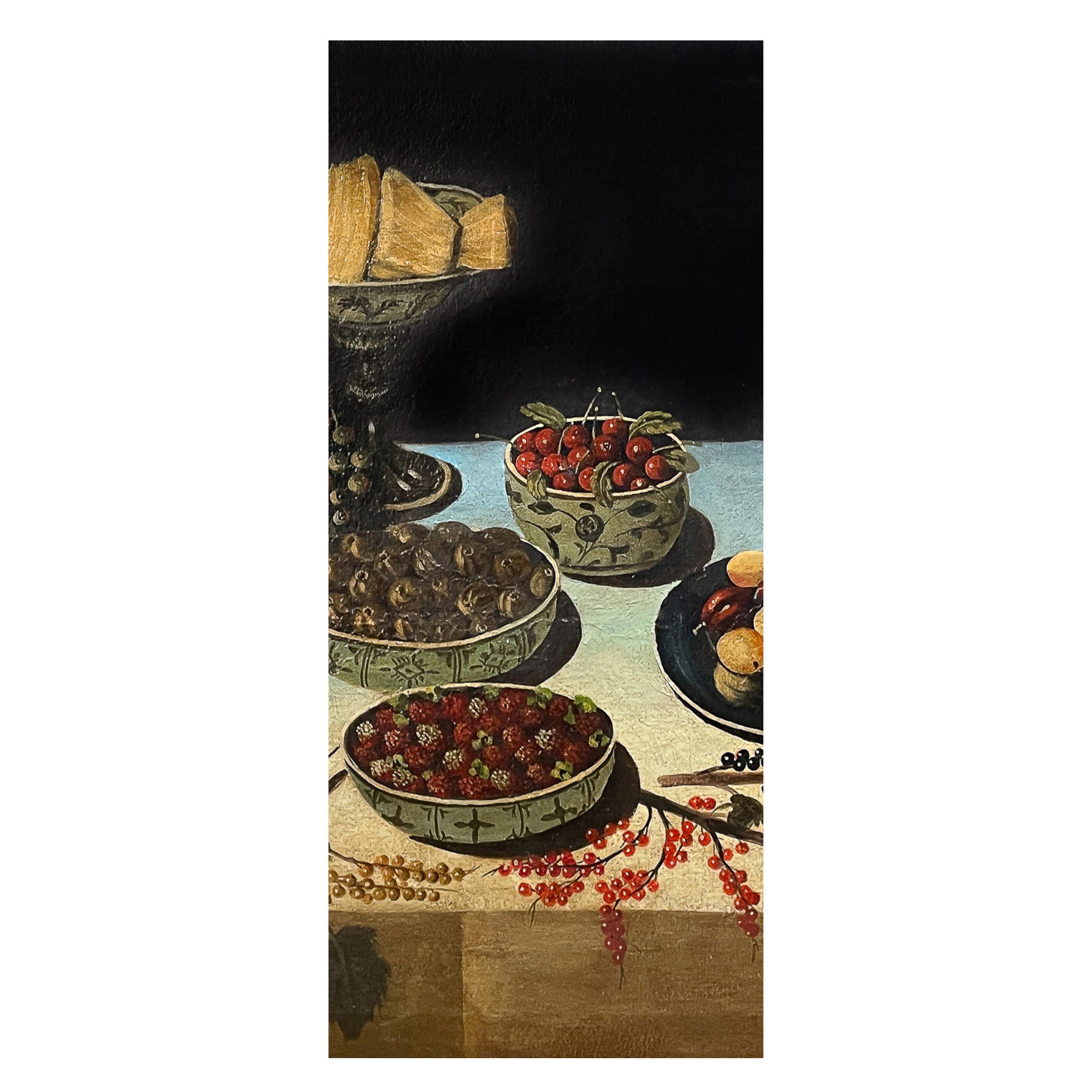 Large Antique Italian Baroque 18th Century Still Life Fruit Oil Canvas Painting For Sale 3
