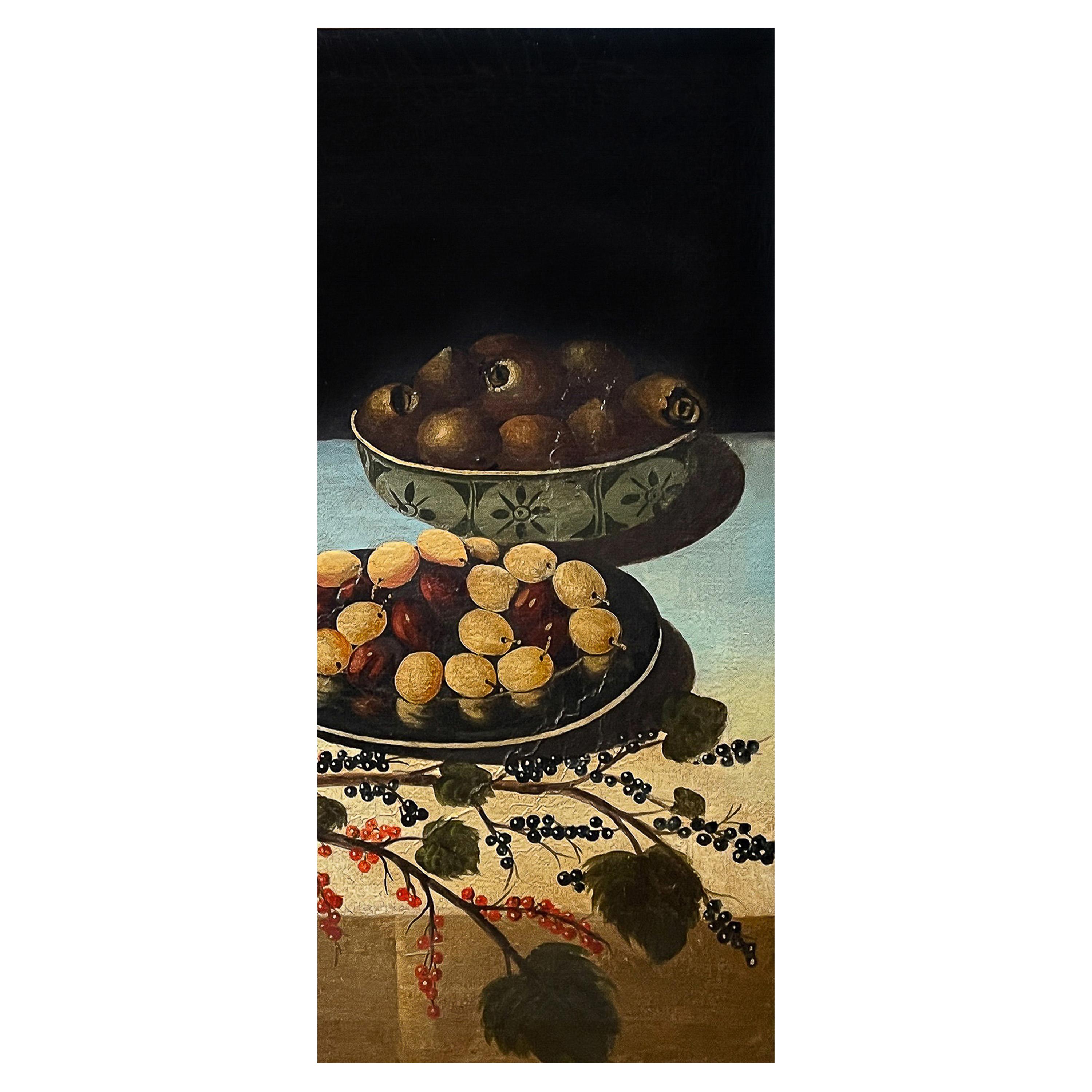 Large Antique Italian Baroque 18th Century Still Life Fruit Oil Canvas Painting For Sale 4
