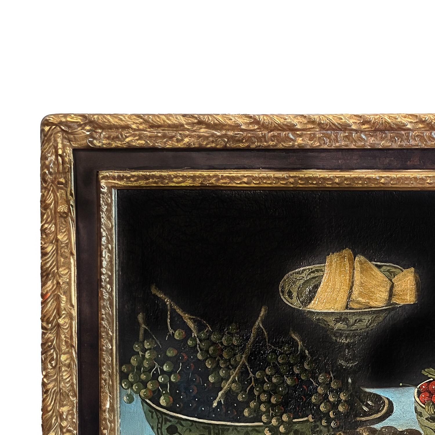 Large Antique Italian Baroque 18th Century Still Life Fruit Oil Canvas Painting For Sale 5