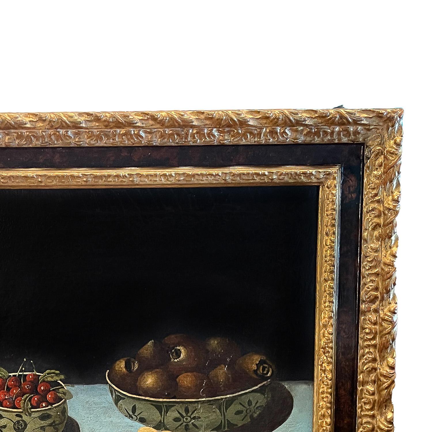 Large Antique Italian Baroque 18th Century Still Life Fruit Oil Canvas Painting For Sale 6