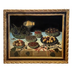 Large Antique Italian Baroque 18th Century Still Life Fruit Oil Canvas Painting