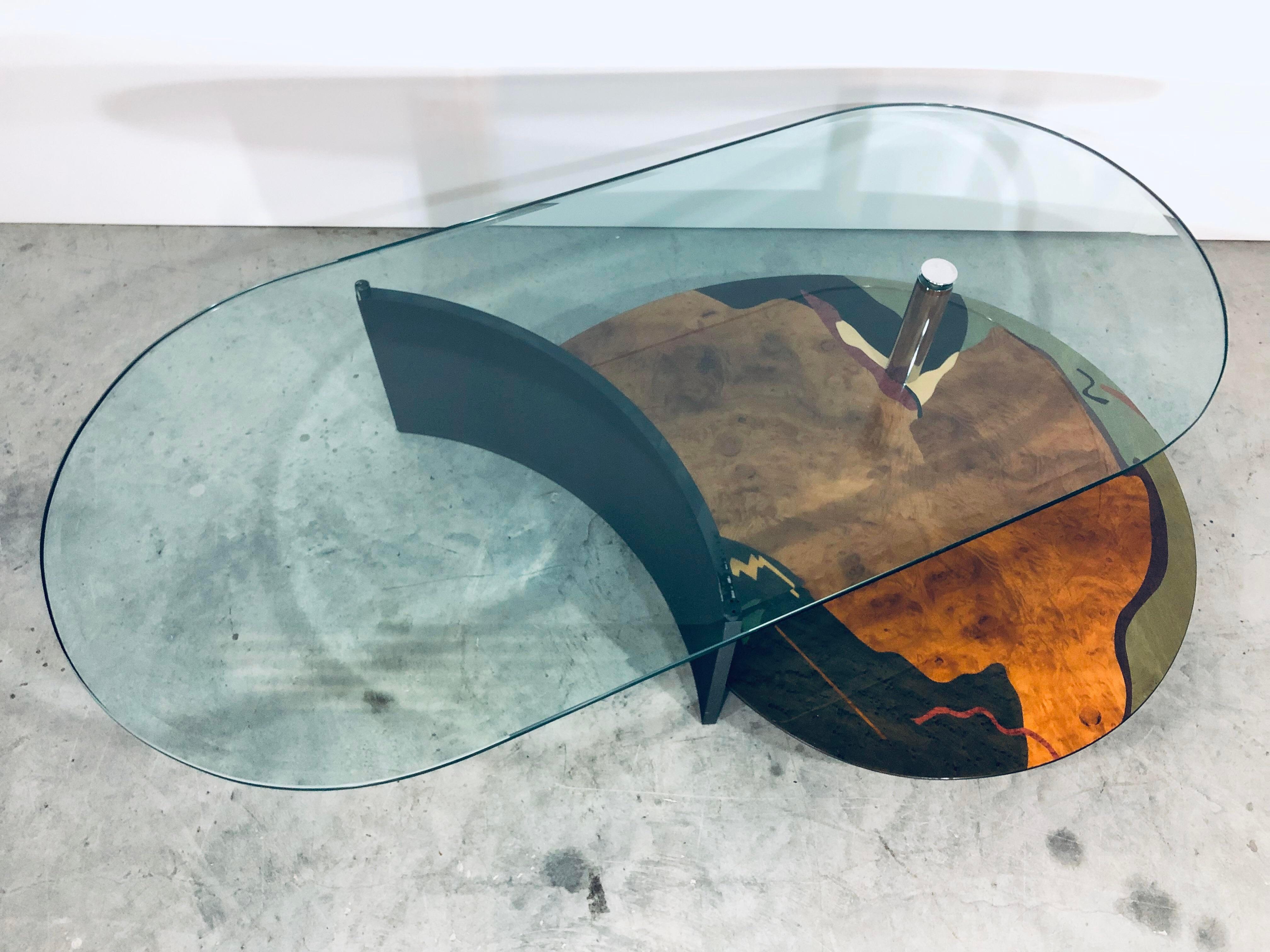 Post-Modern Carlo Malnati Art Coffee Table with Cantilevered Glass Top