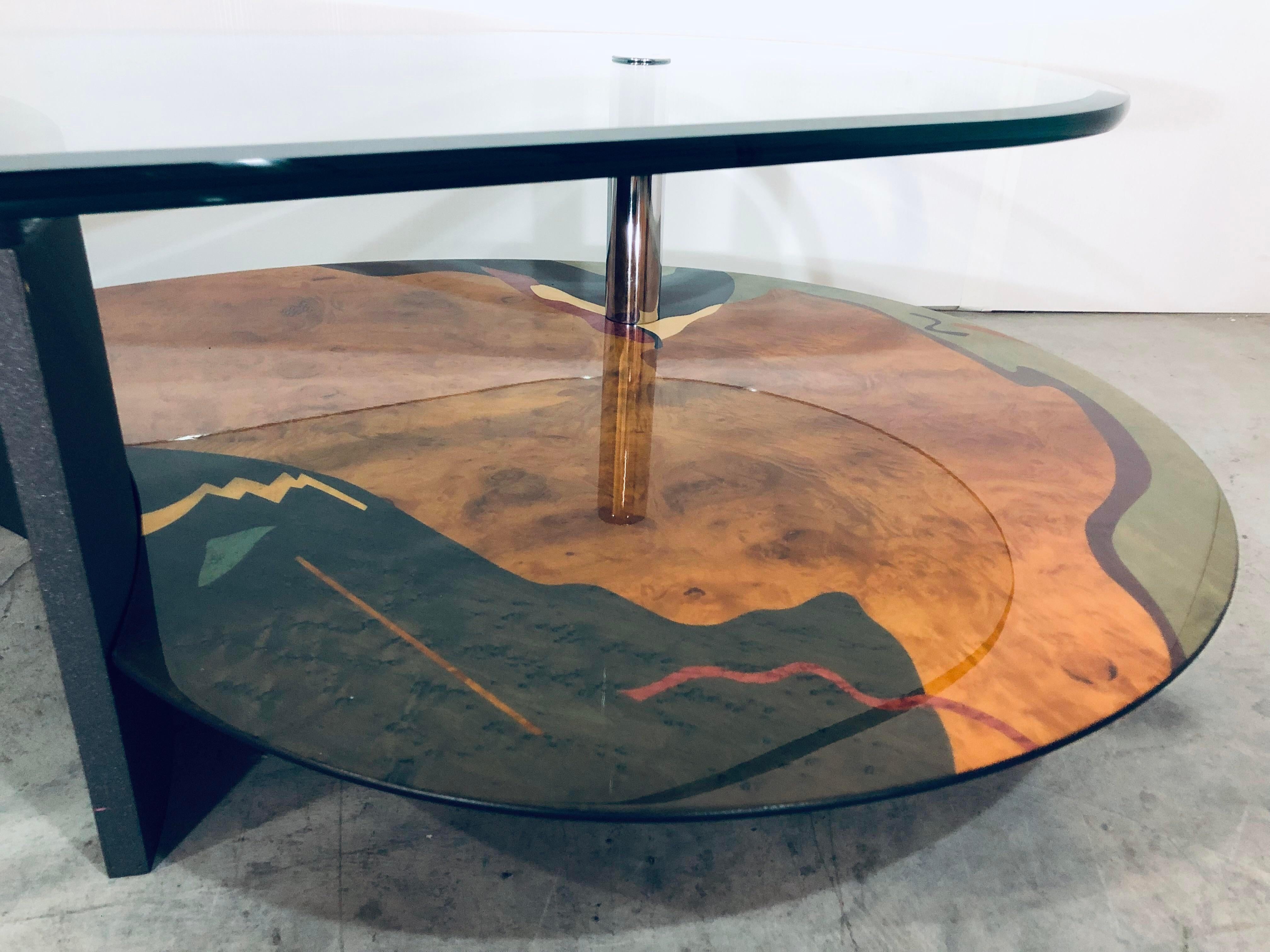 Italian Carlo Malnati Art Coffee Table with Cantilevered Glass Top