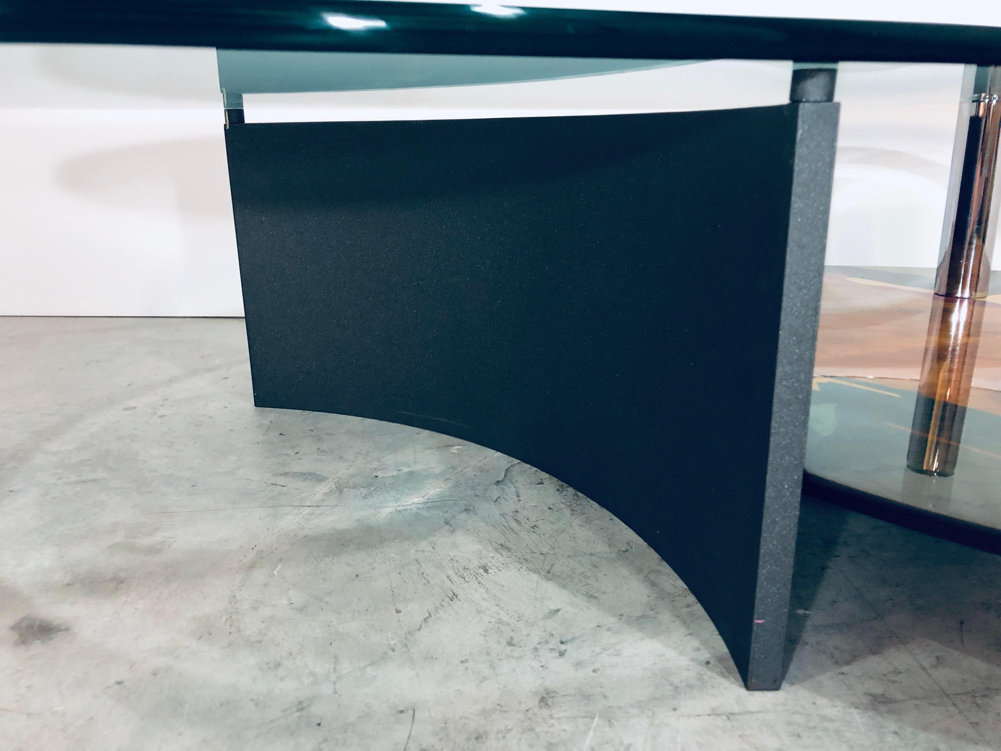 Carlo Malnati Art Coffee Table with Cantilevered Glass Top In Good Condition In Miami, FL