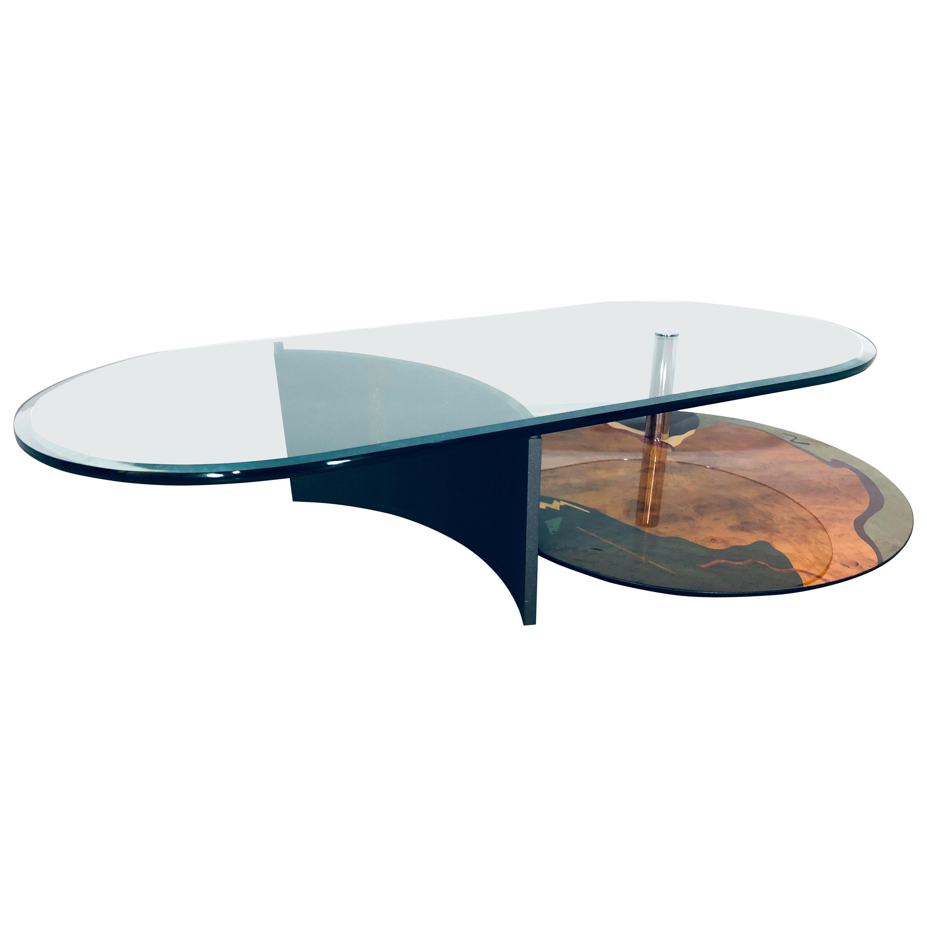 Carlo Malnati Art Coffee Table with Cantilevered Glass Top