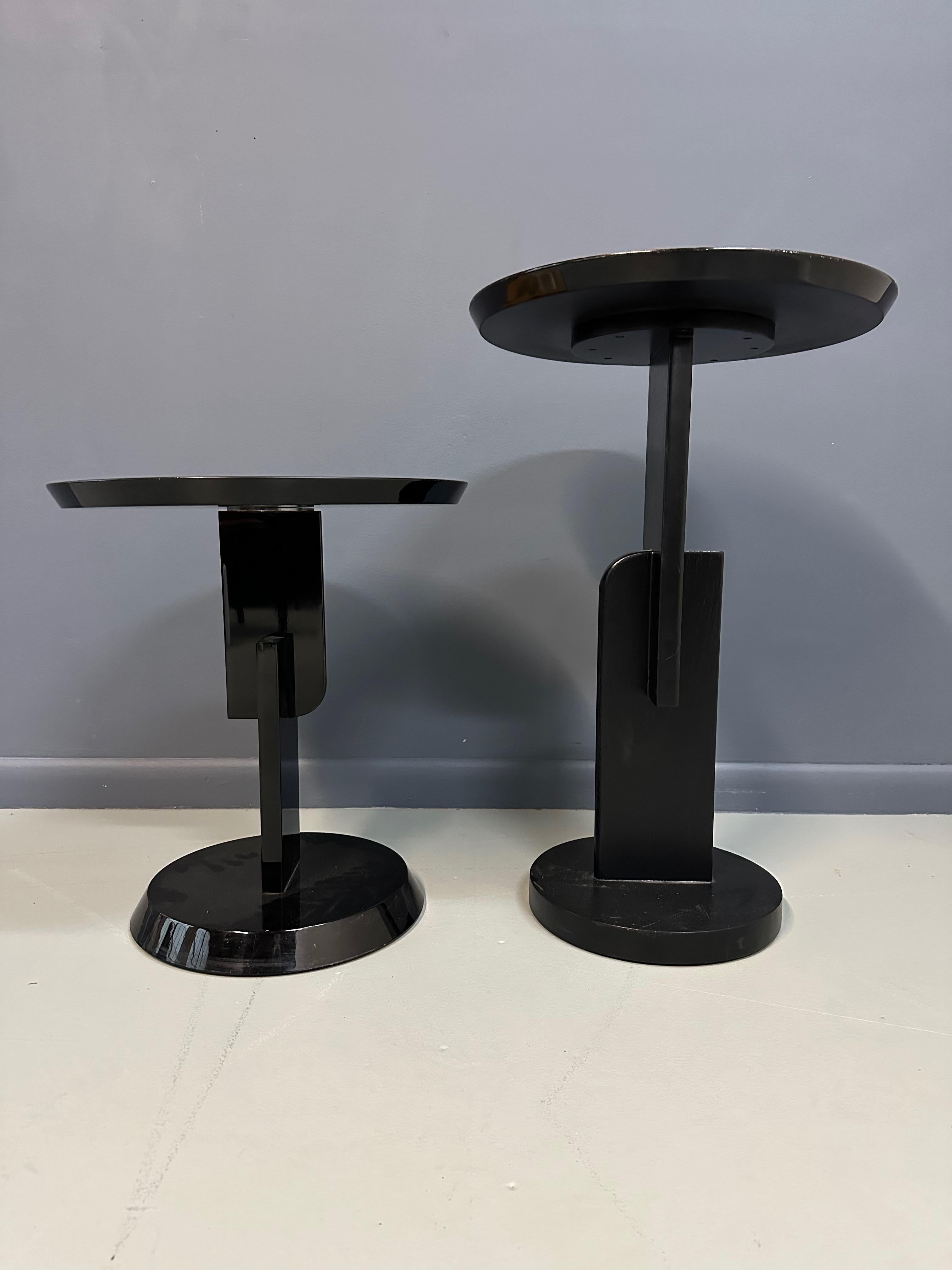 Carlo Malnati Style Post Modern Side Tables with Inlay Wood Tops In Good Condition For Sale In Philadelphia, PA