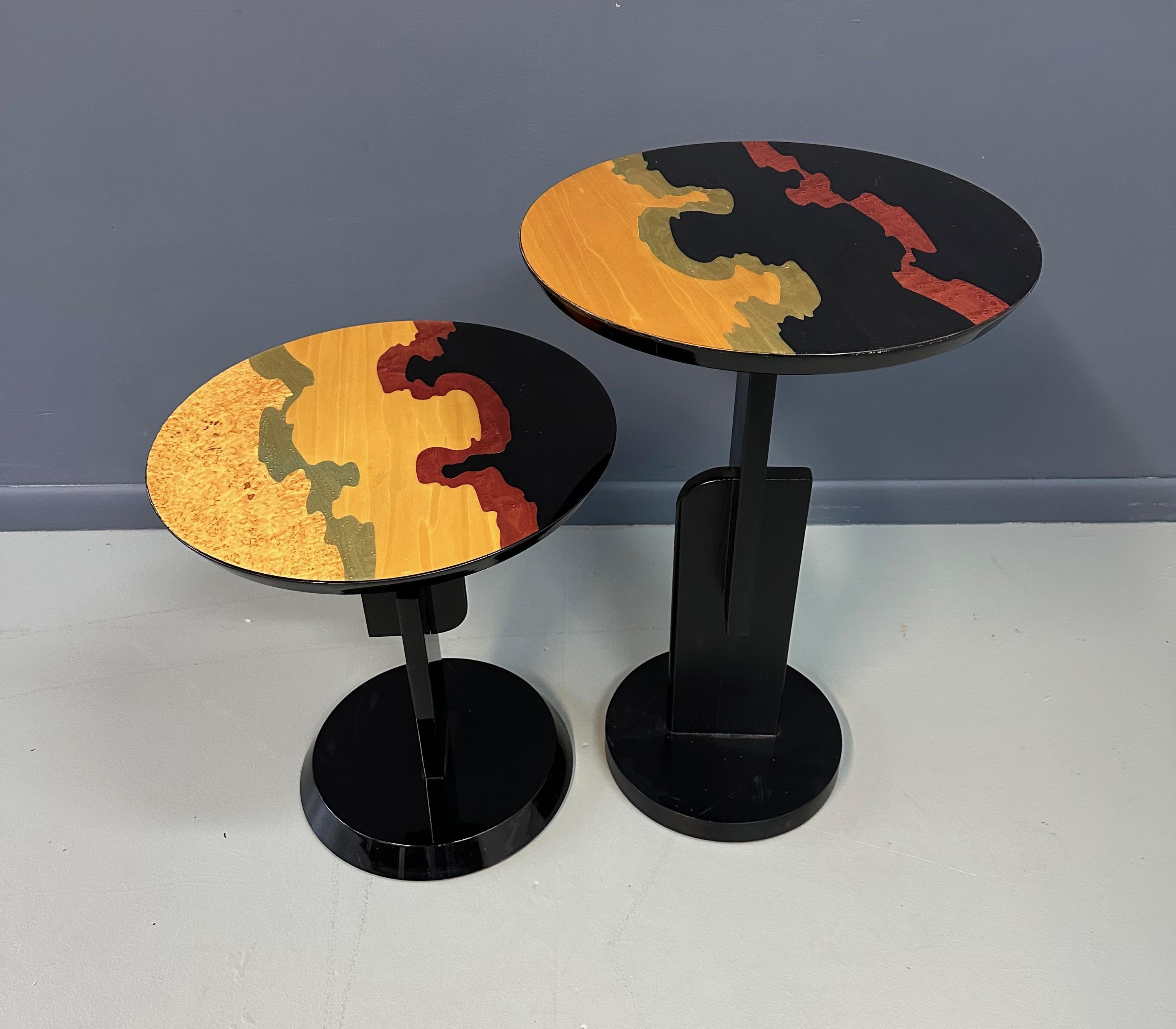 Carlo Malnati Style Post Modern Side Tables with Inlay Wood Tops For Sale 3