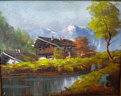 Carlo Mancini, Italian 20th Century, Alpine Cottage Scenes, Two Oils on Canvas