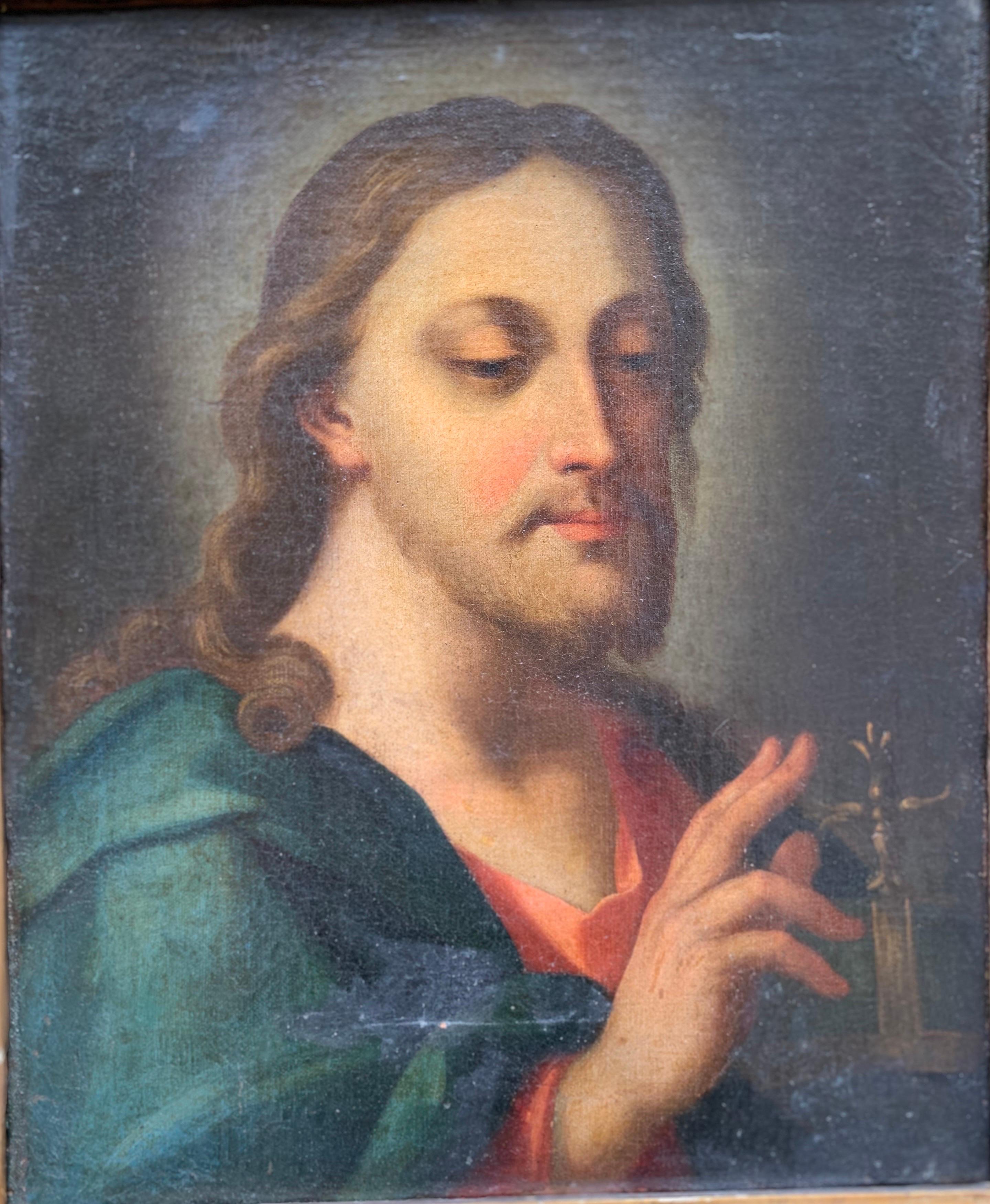 Carlo Maratta (Ancona 1625 - Rome 1713) Figurative Painting - Blessing Christ, or Salvator mundi. 
Italian school, 18th century. 