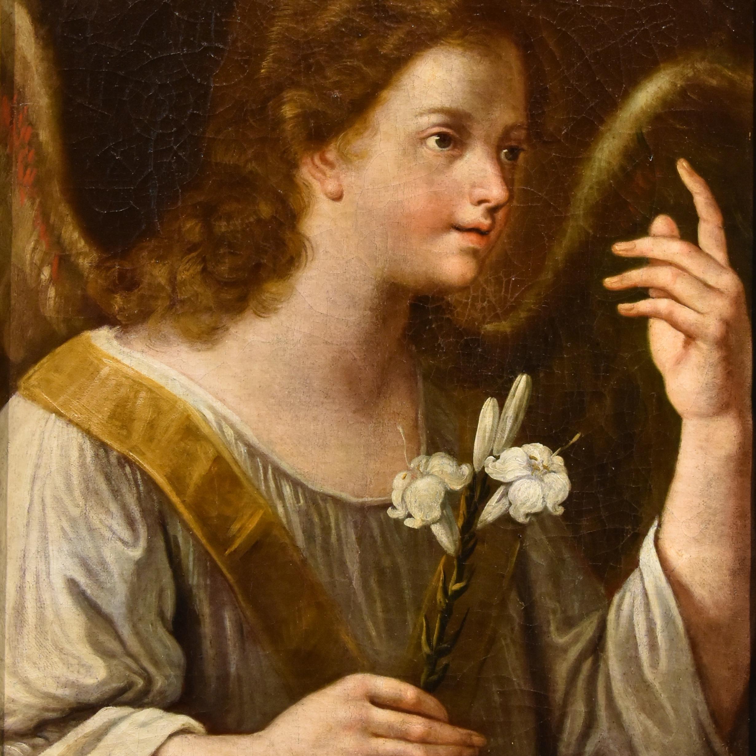 Der Ankündigungsengel  Carlo Maratta (Camerano, 1625 - Rom, 1713)Werkstatt  

Öl auf Leinwand 63 x 75 cm. - Rahmen aus vergoldetem Holz 89 x 75 cm.  

Ausgezeichneter Zustand, restauriert, Rahmen aus dem 19. Jahrhundert Posthume Inschrift auf der