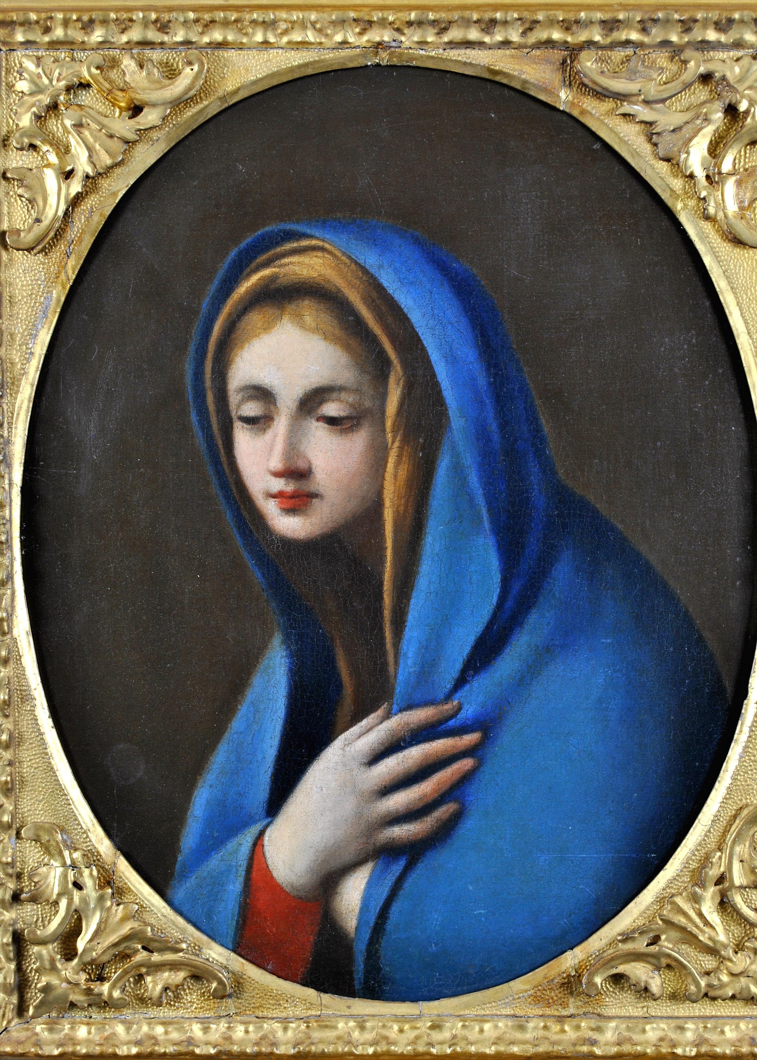 Religiöses Ölgemälde „Die Jungfrau in Andoration“ – Italienischer Altmeister, 17. Jahrhundert – Painting von Carlo Maratta (circle)