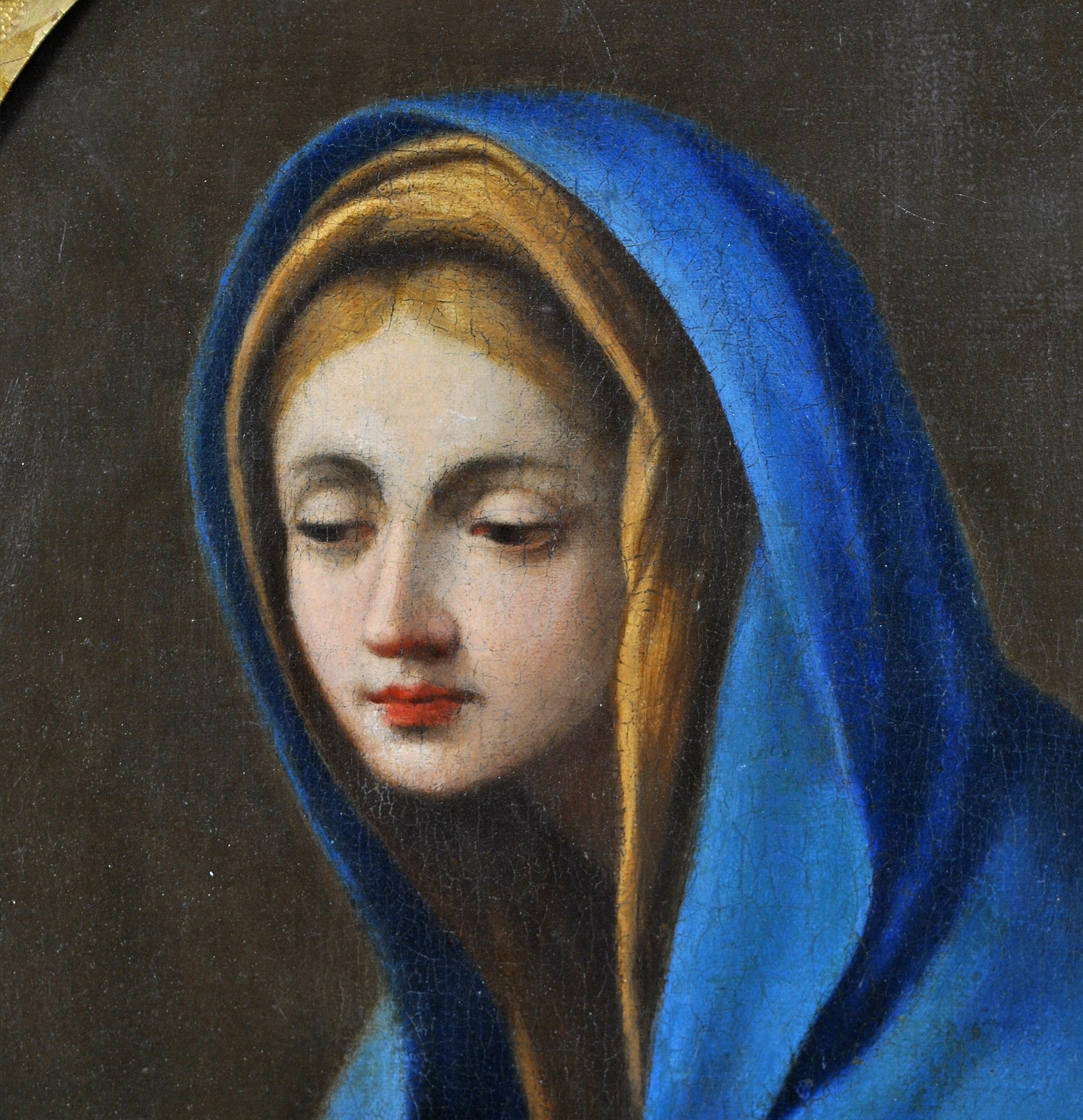 The Virgin in Adoration - 17th Century Italian Old Master Religious Oil Painting For Sale 1