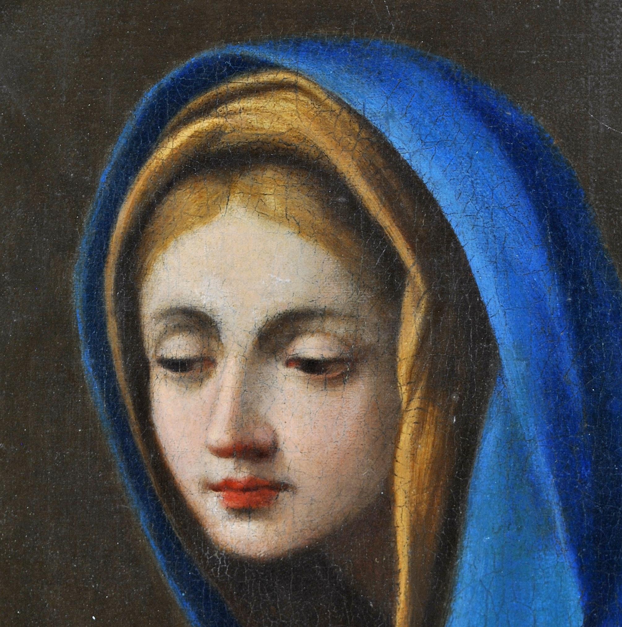 Religiöses Ölgemälde „Die Jungfrau in Andoration“ – Italienischer Altmeister, 17. Jahrhundert im Angebot 1