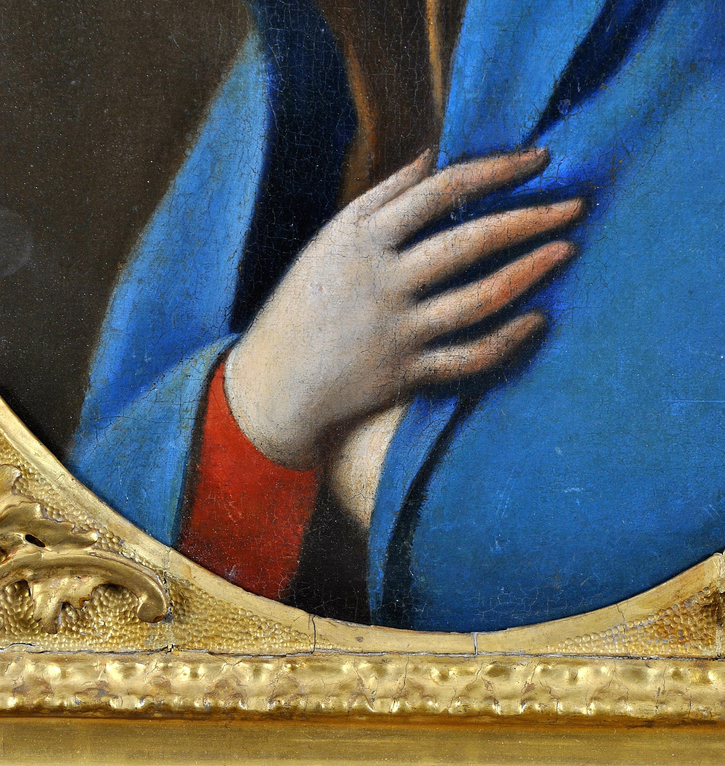 Religiöses Ölgemälde „Die Jungfrau in Andoration“ – Italienischer Altmeister, 17. Jahrhundert im Angebot 3