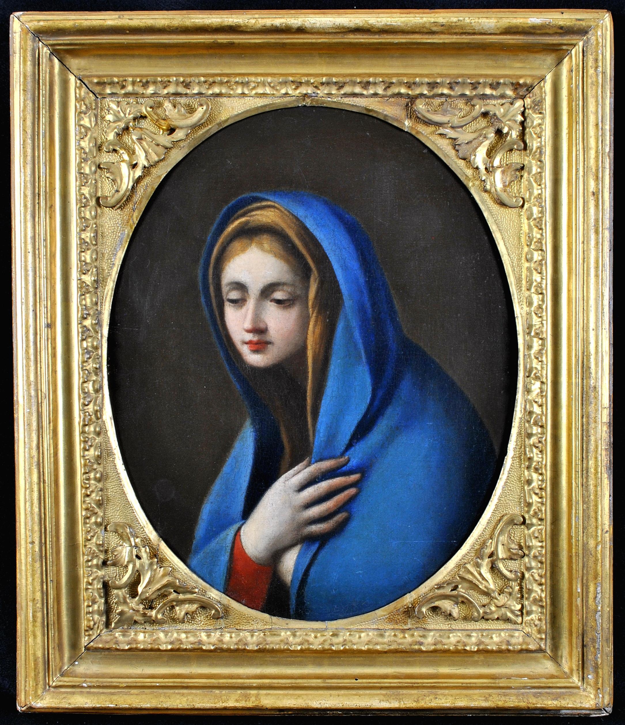 The Virgin in Adoration - Peinture à l'huile religieuse italienne du 17e siècle, vieux maître