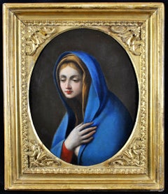 The Virgin in Adoration - Peinture à l'huile religieuse italienne du 17e siècle, vieux maître