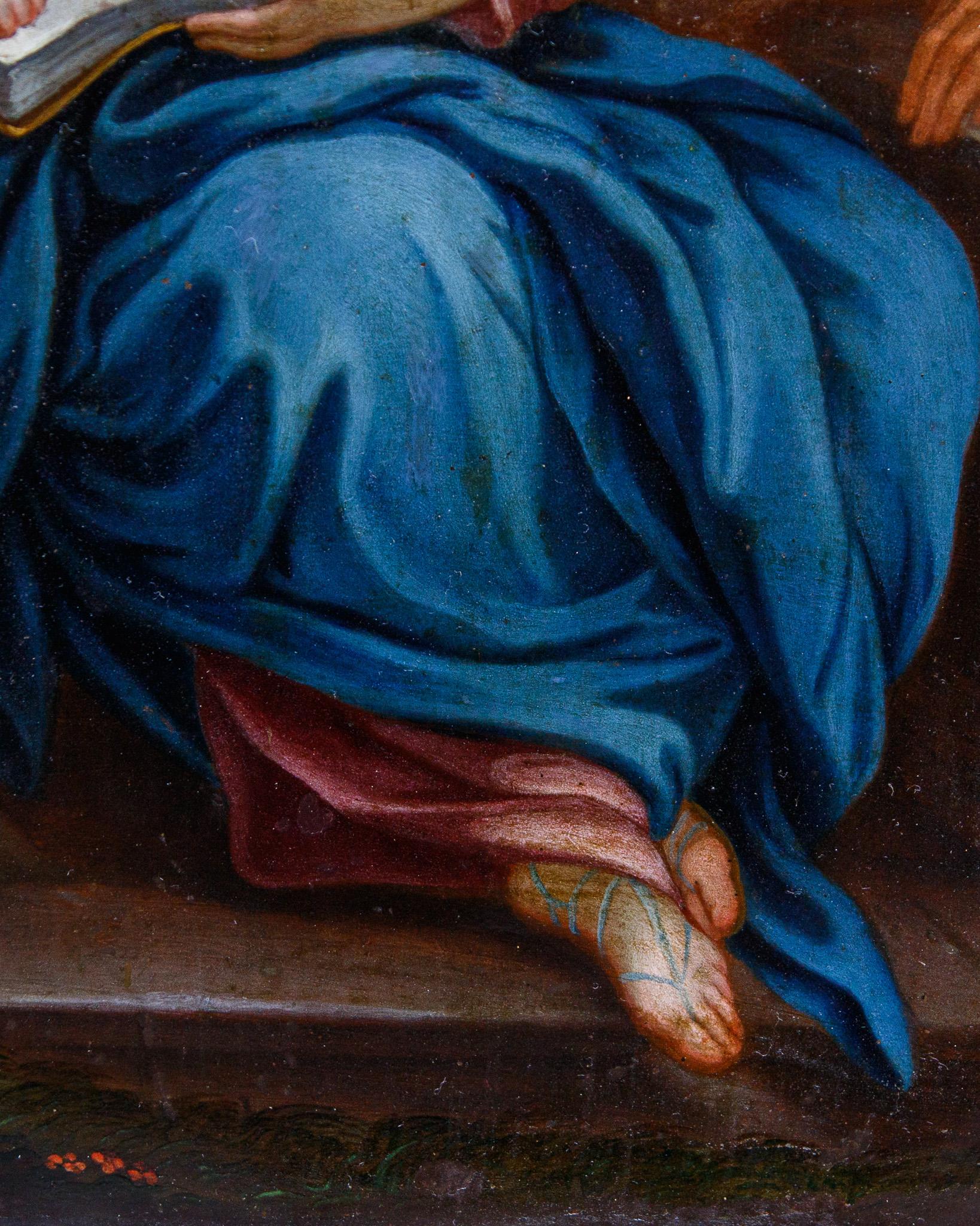 XVIIIe siècle, peinture de Carlo Maratta (Camerano, 1625 - Rome, 1713)

Sainte Famille

Huile sur cuivre, 38 x 26,5 cm

Encadré, 55,5 x 44,5 cm

Carlo Maratta, né à Camerano, dans les Marches, en 1625 et mort à Rome en 1713, est l'une des figures