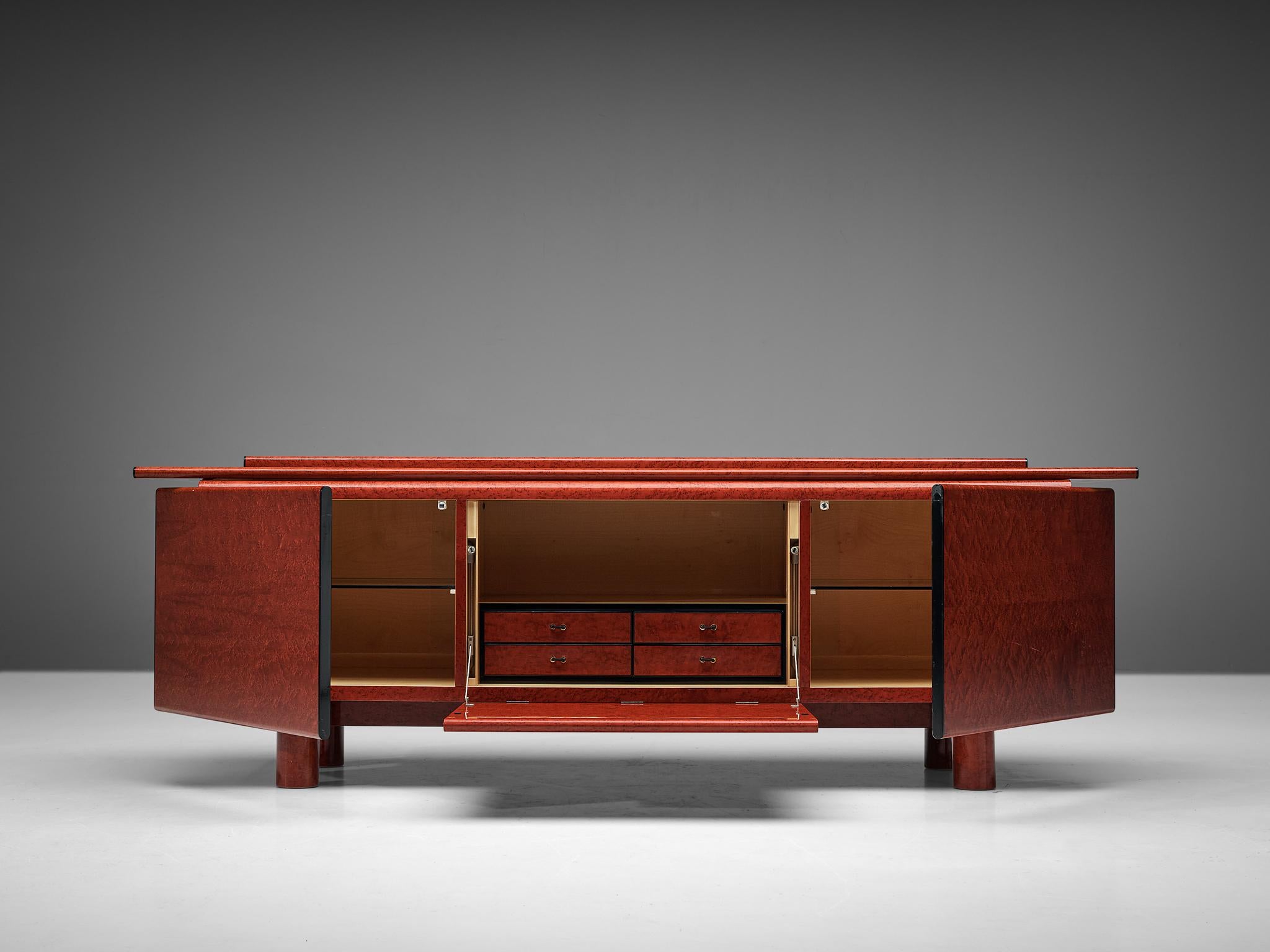 Mid-Century Modern Carlo Marelli & Massimo Molteni 'Tula' Sideboard in Red Birdseye Maple For Sale