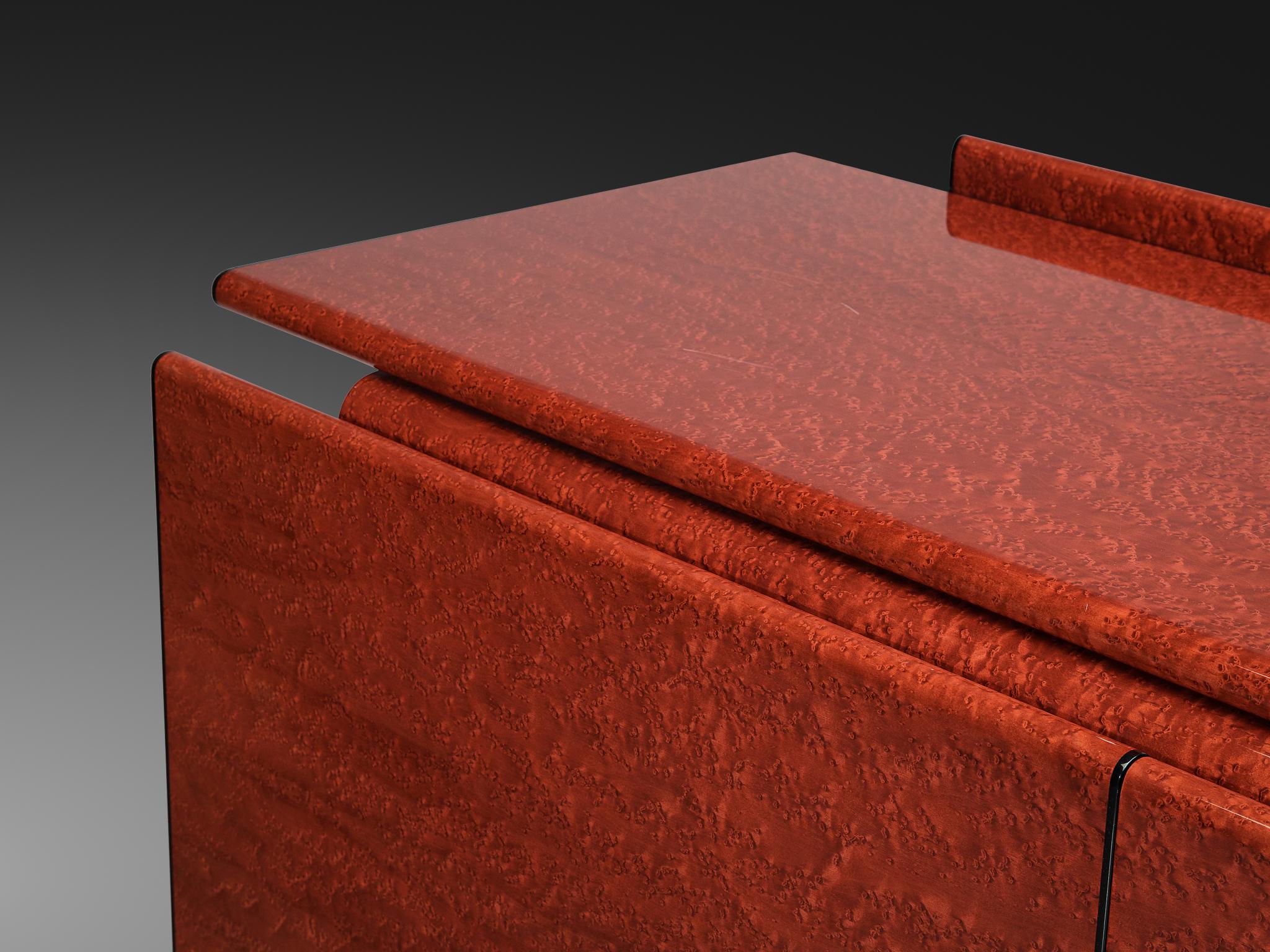 Leather Carlo Marelli & Massimo Molteni 'Tula' Sideboard in Red Birdseye Maple For Sale