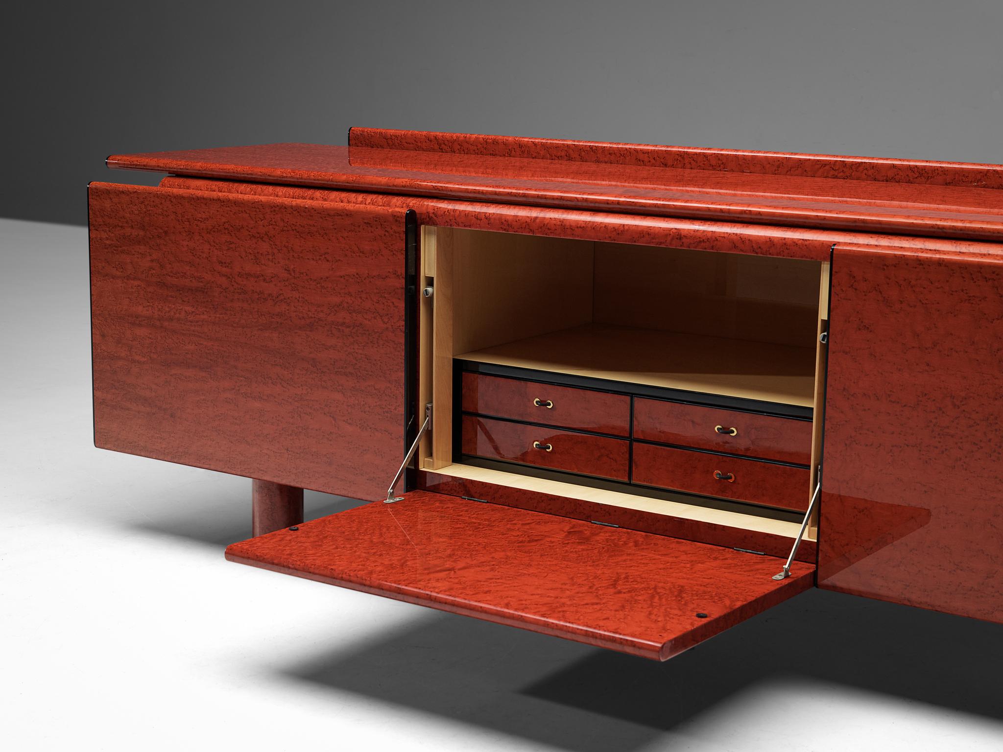 Carlo Marelli & Massimo Molteni 'Tula' Sideboard in Red Stained Birdseye Maple In Good Condition In Waalwijk, NL