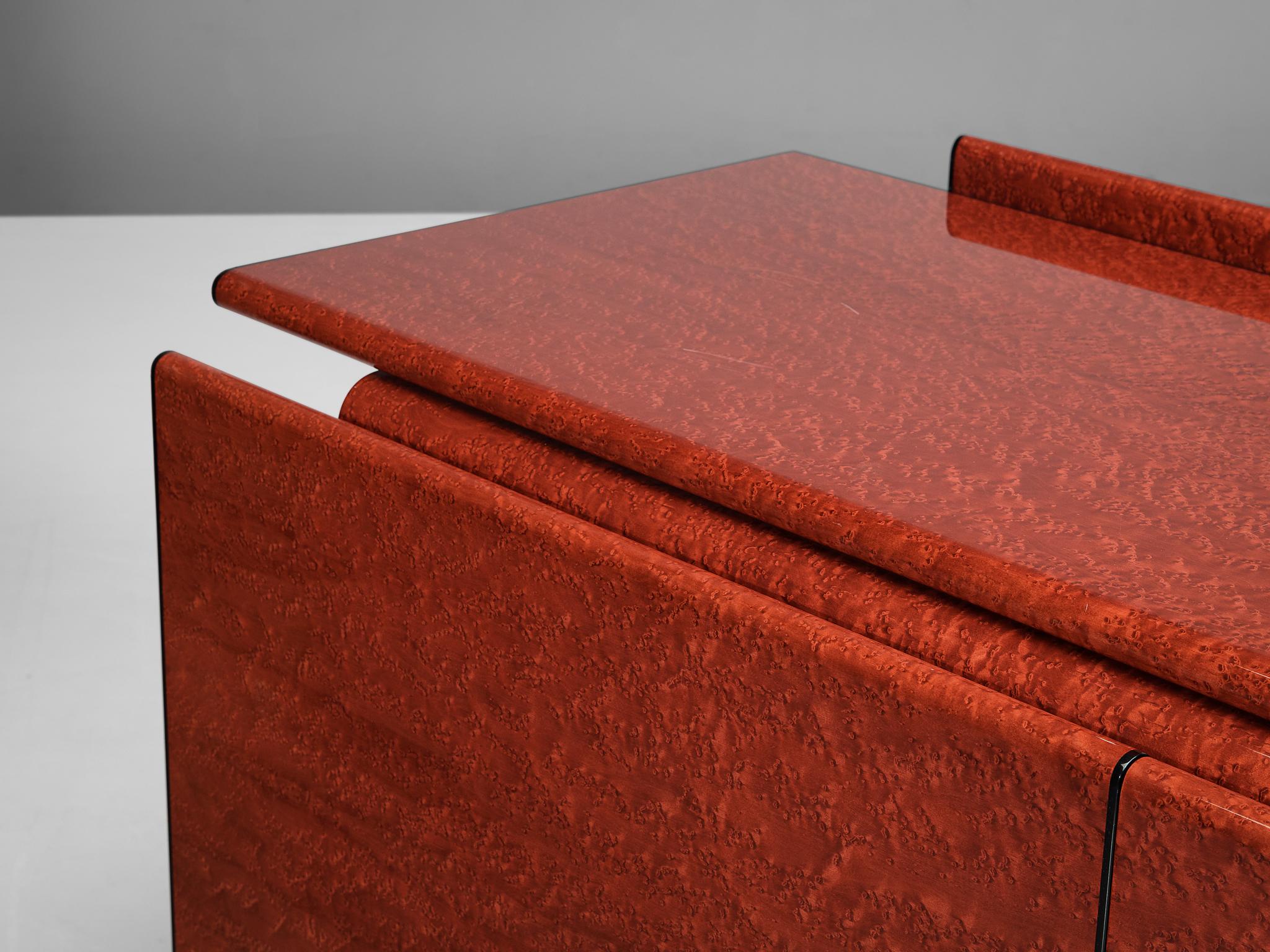 Leather Carlo Marelli & Massimo Molteni 'Tula' Sideboard in Red Stained Birdseye Maple