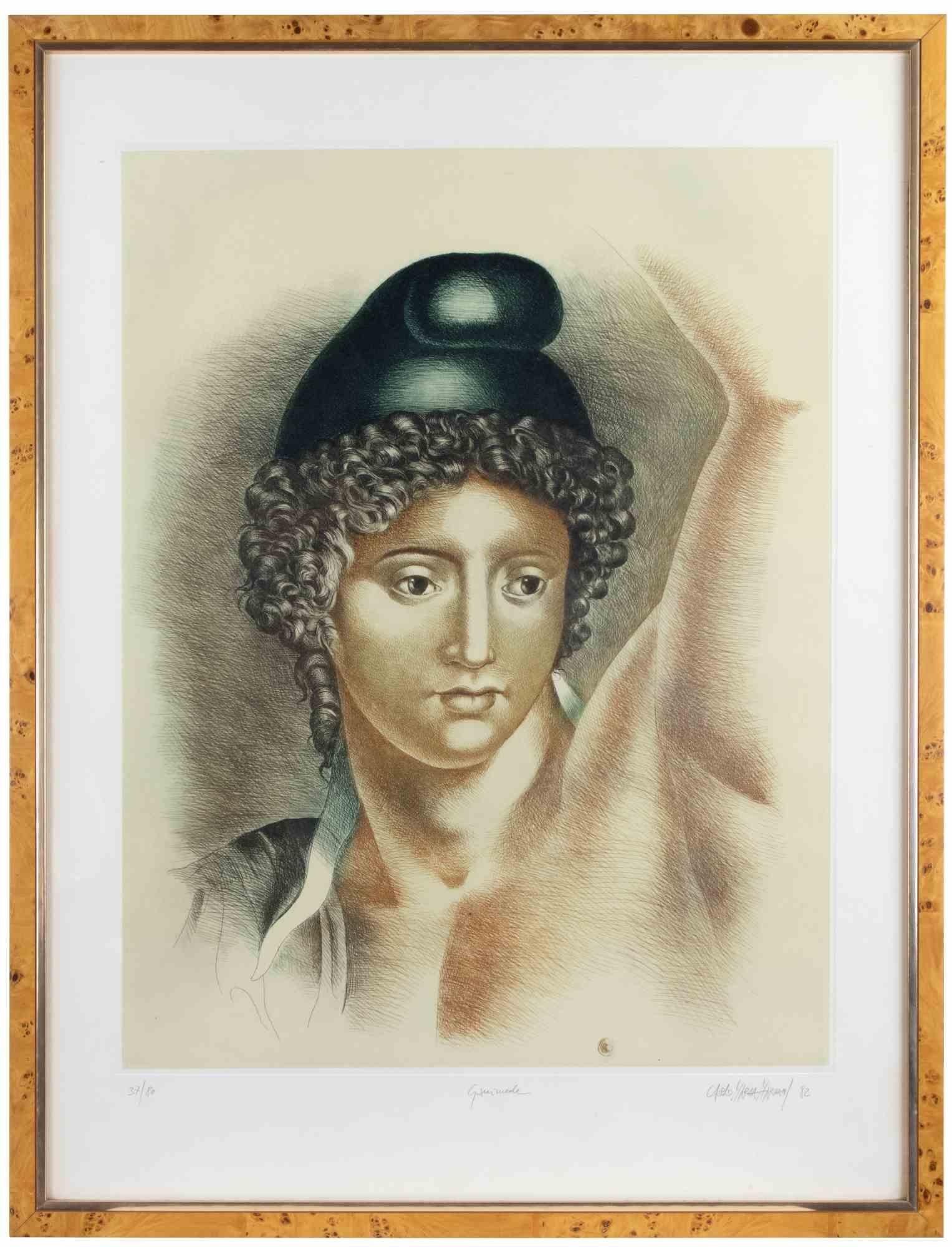 Ganimede is a contemporary artwork realized by the artist Carlo Maria Mariani in 1982.

Mixed colored etching

Hand signed, dated and numbered on the lower margin.

Edition of 37/80.

Includes frame.