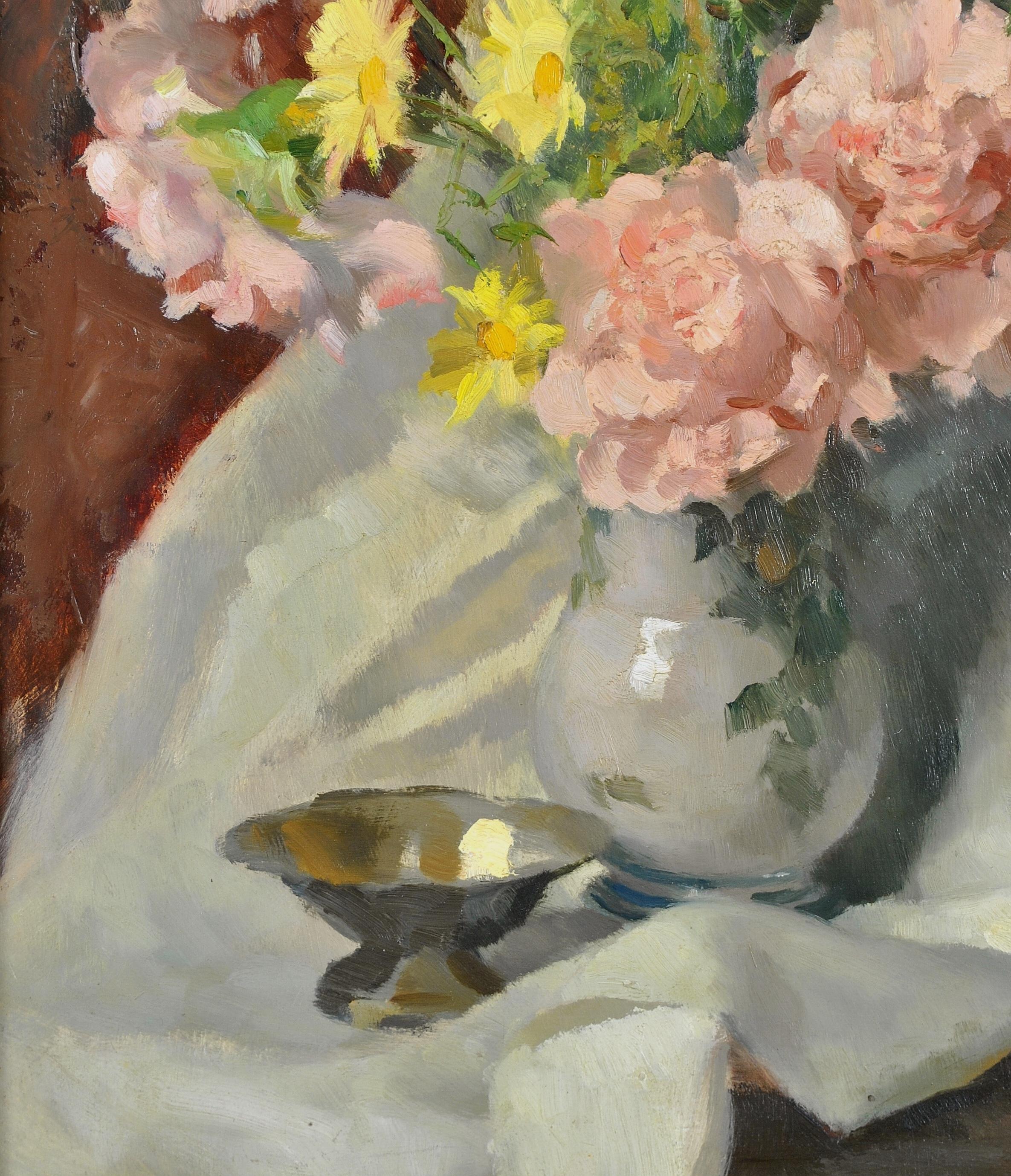 Roses & Wildblumen - Italienisches impressionistisches Stillleben des 20. Jahrhunderts, Ölgemälde im Angebot 1