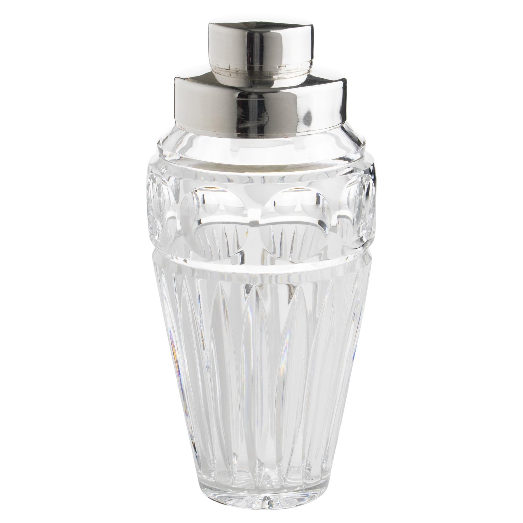 Carlo Masini Silver Plate and Crystal Barware Martini Cocktail Shaker circa 1950 en vente