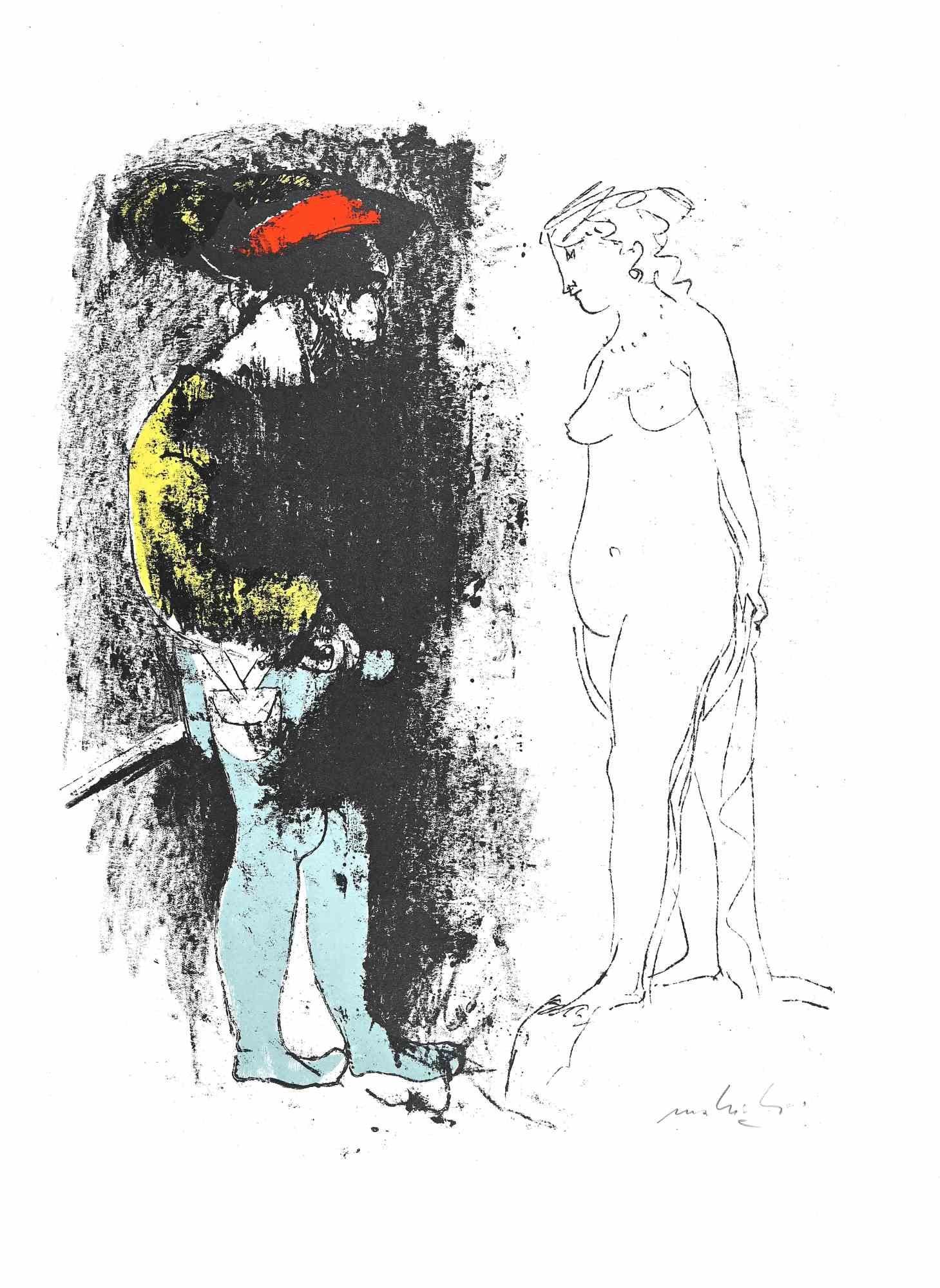 Knights' Romance - Etching by Carlo Mattioli - 1970s