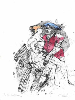 Romanticismo dei cavalieri - Acquaforte di Carlo Mattioli - Anni '70