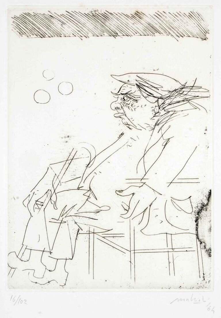 « Portrait de Carlo Carra » - Gravure sur cuivre de Carlo Mattioli - 1964