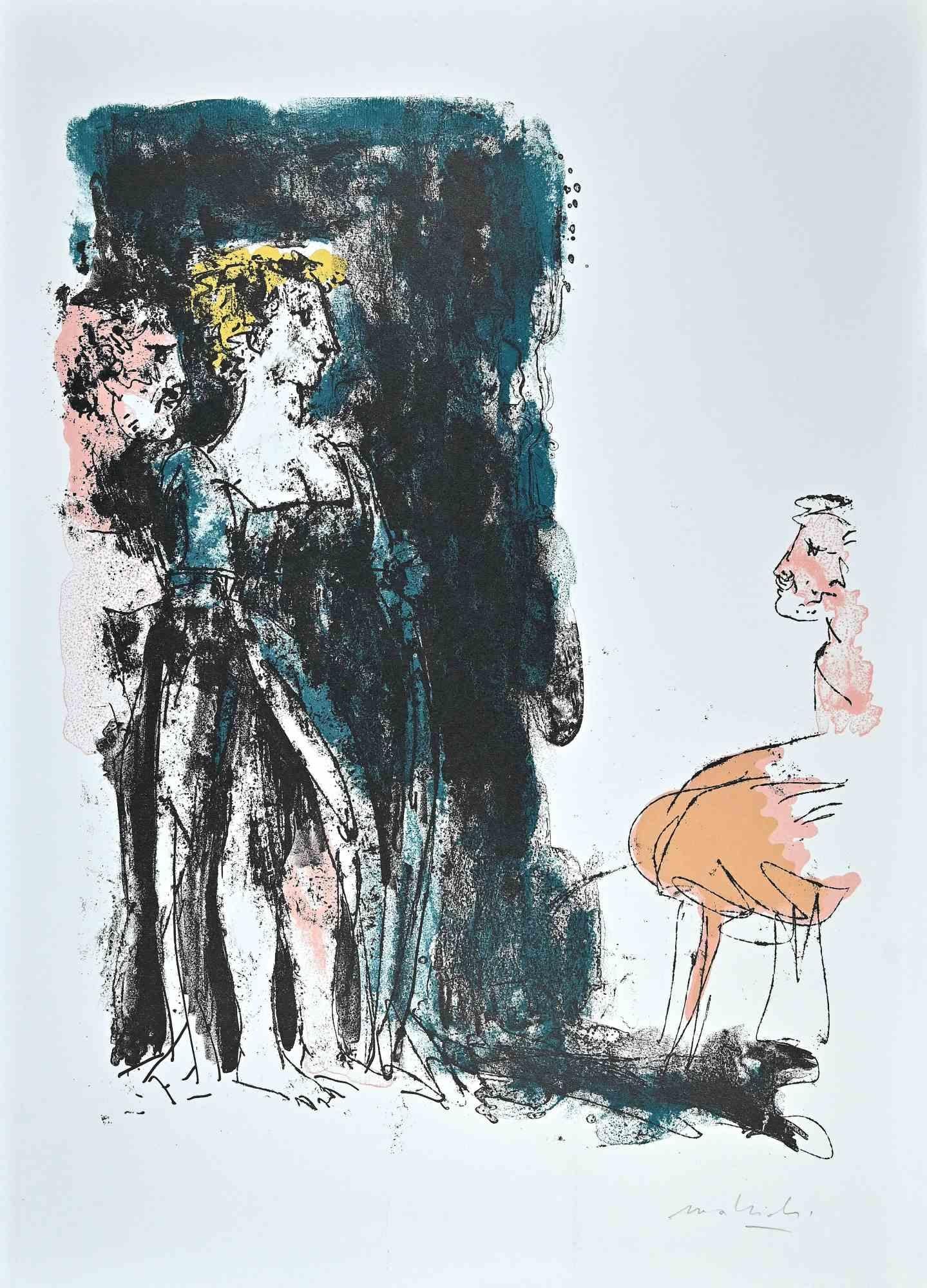The Gentle Meeting is the original etching and aquatint on paper realized by  Carlo Mattioli in the 1970s.

Hand-signed on the lower.

Very good conditions.

The artwork is expressed through deft strokes with minimalistic colors applied in a