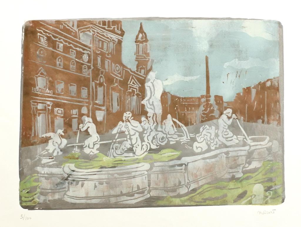 Navona Square - Screen Print by Carlo Mazzoni - Late 20th Century