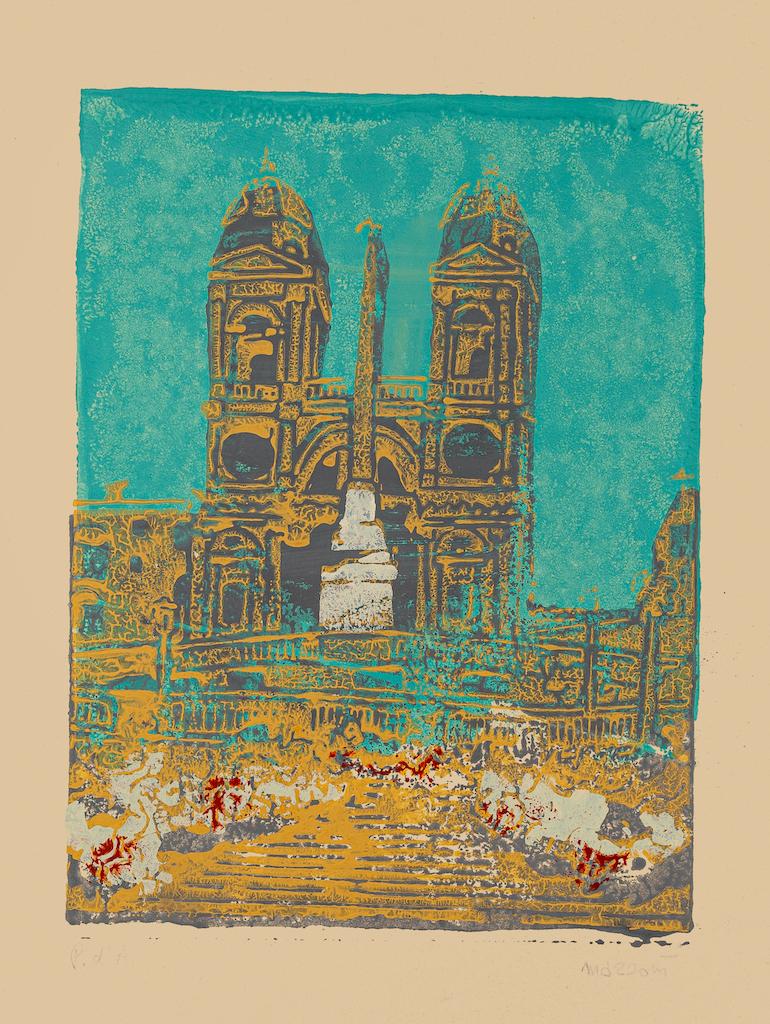 Trinità dei Monti - Original Screen Print by Carlo Mazzoni - Late 20th Century