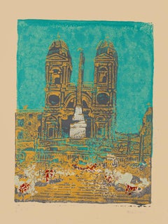 Vintage Trinità dei Monti - Original Screen Print by Carlo Mazzoni - Late 20th Century