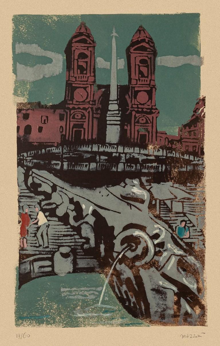 Trinità dei Monti - Original Screen Print by Carlo Mazzoni - Late 20th Century