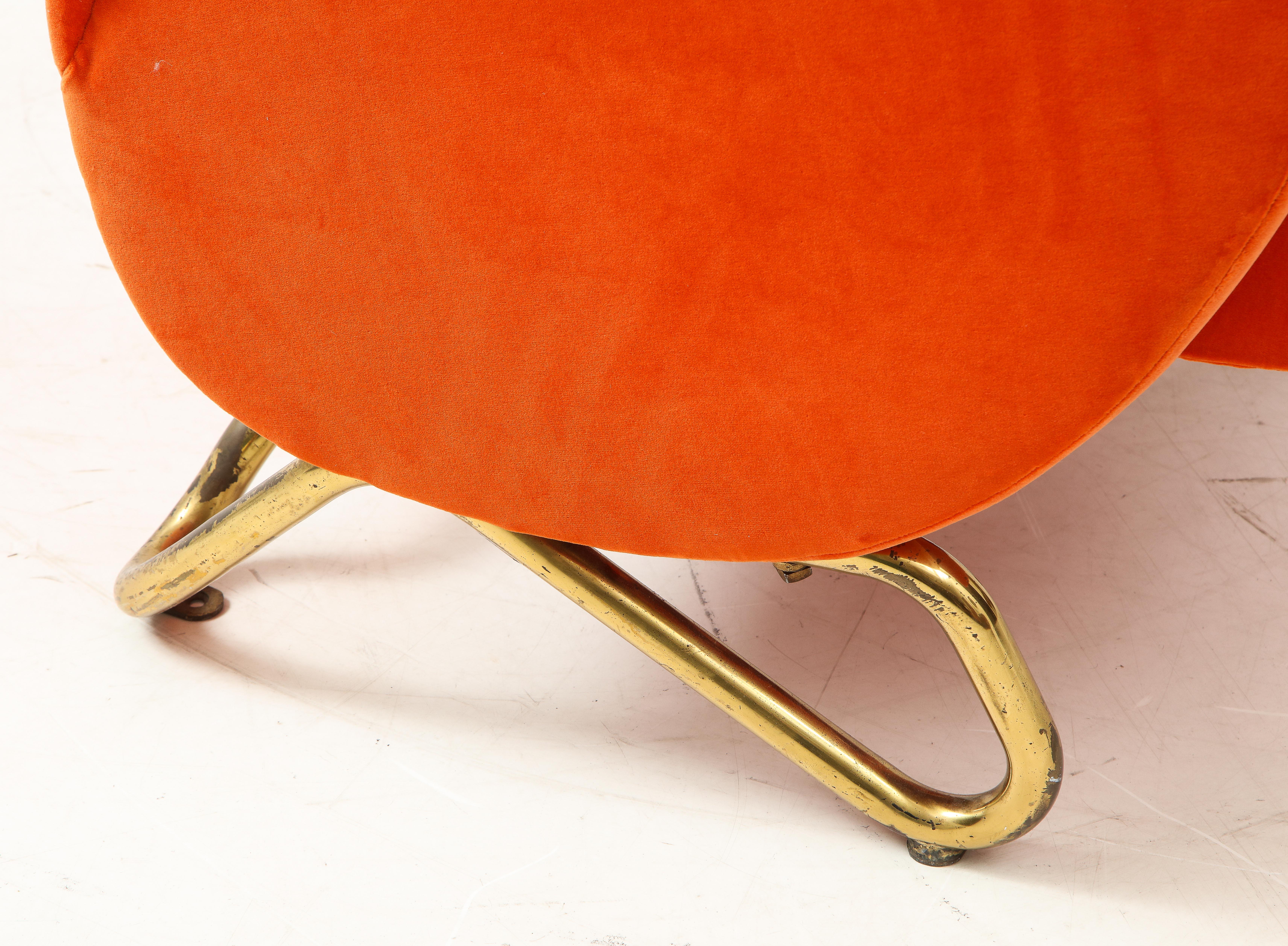 Carlo Mollino, Brass and Velvet Armchair from the RAI Auditorium, Italy, c. 1951 For Sale 5