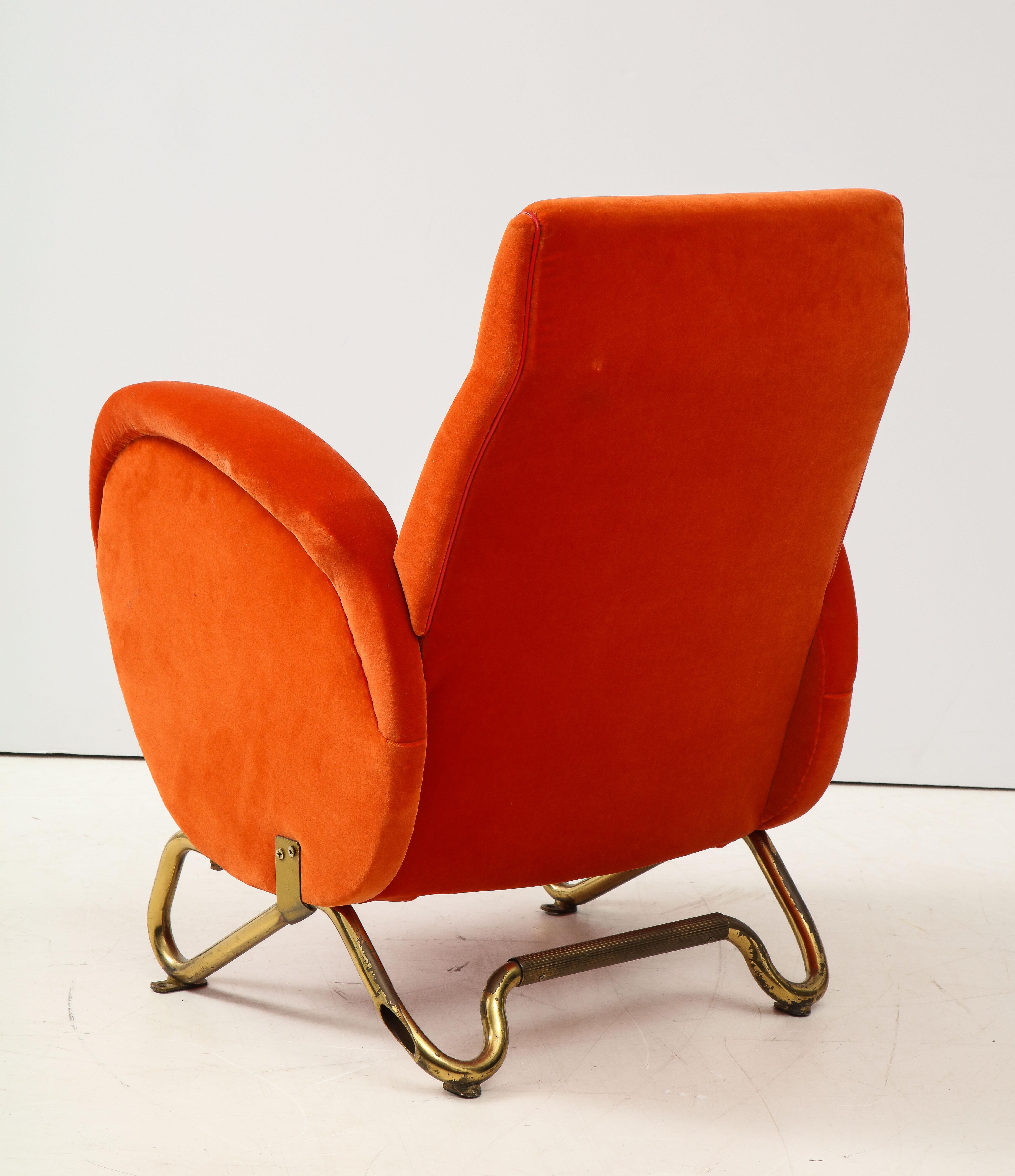 Carlo Mollino, Brass and Velvet Armchair from the RAI Auditorium, Italy, c. 1951 In Good Condition For Sale In New York City, NY