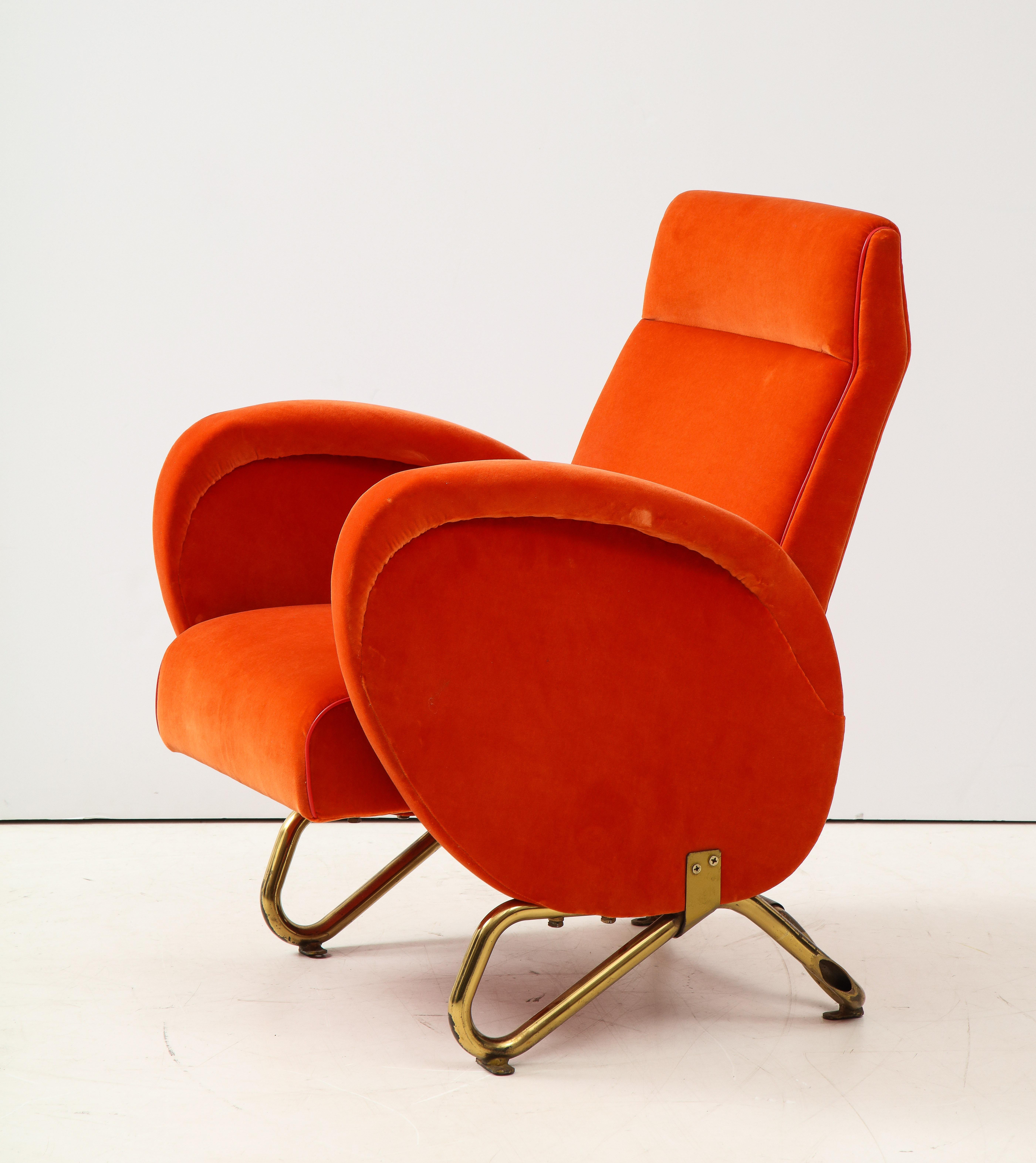 Carlo Mollino, Brass and Velvet Armchair from the RAI Auditorium, Italy, c. 1951 For Sale 1