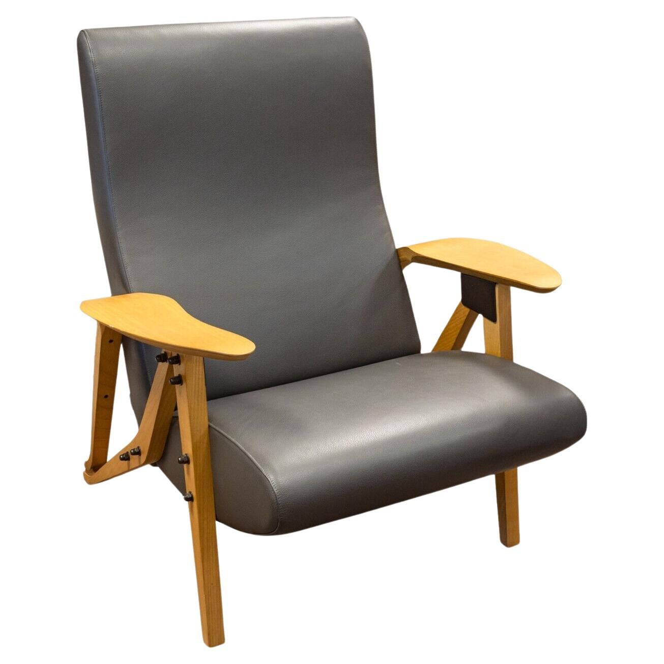 Carlo Mollino Contemporary Modern Gilda Grey Leather Lounge Chair von Zanotta