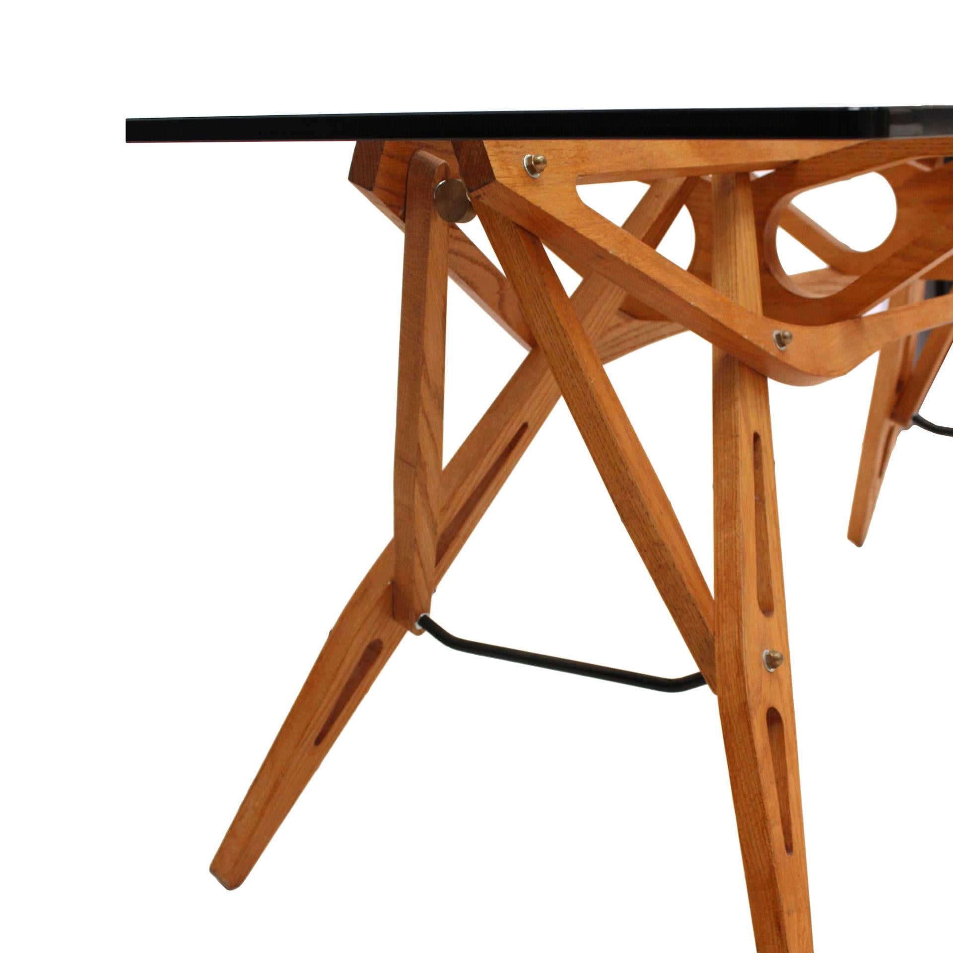 20th Century Carlo Mollino Mid-Century Modern Reale Square Italian Table Made of Oak Wood For Sale
