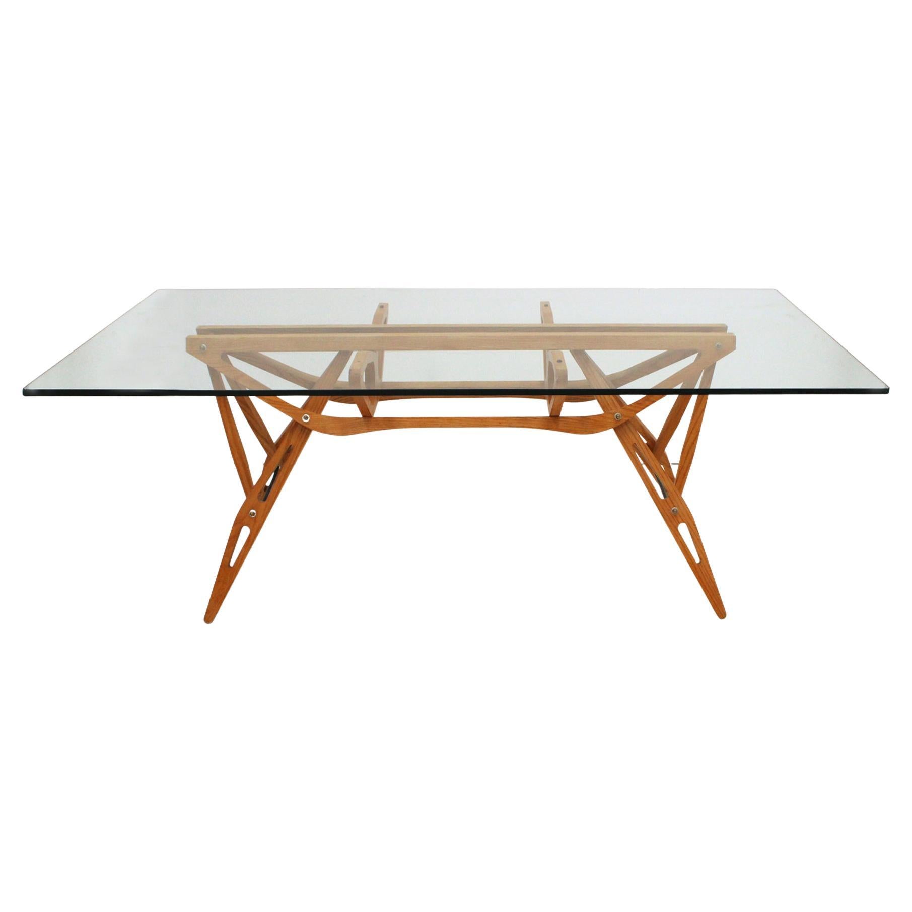 Carlo Mollino Mid-Century Modern Reale Square Italian Table Made of Oak Wood For Sale